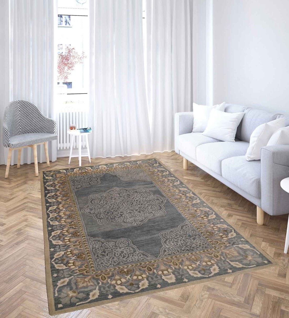New Persian Area Rug Gray 5’x8’ Rugs for Living Room / Dining Room Size Carpet