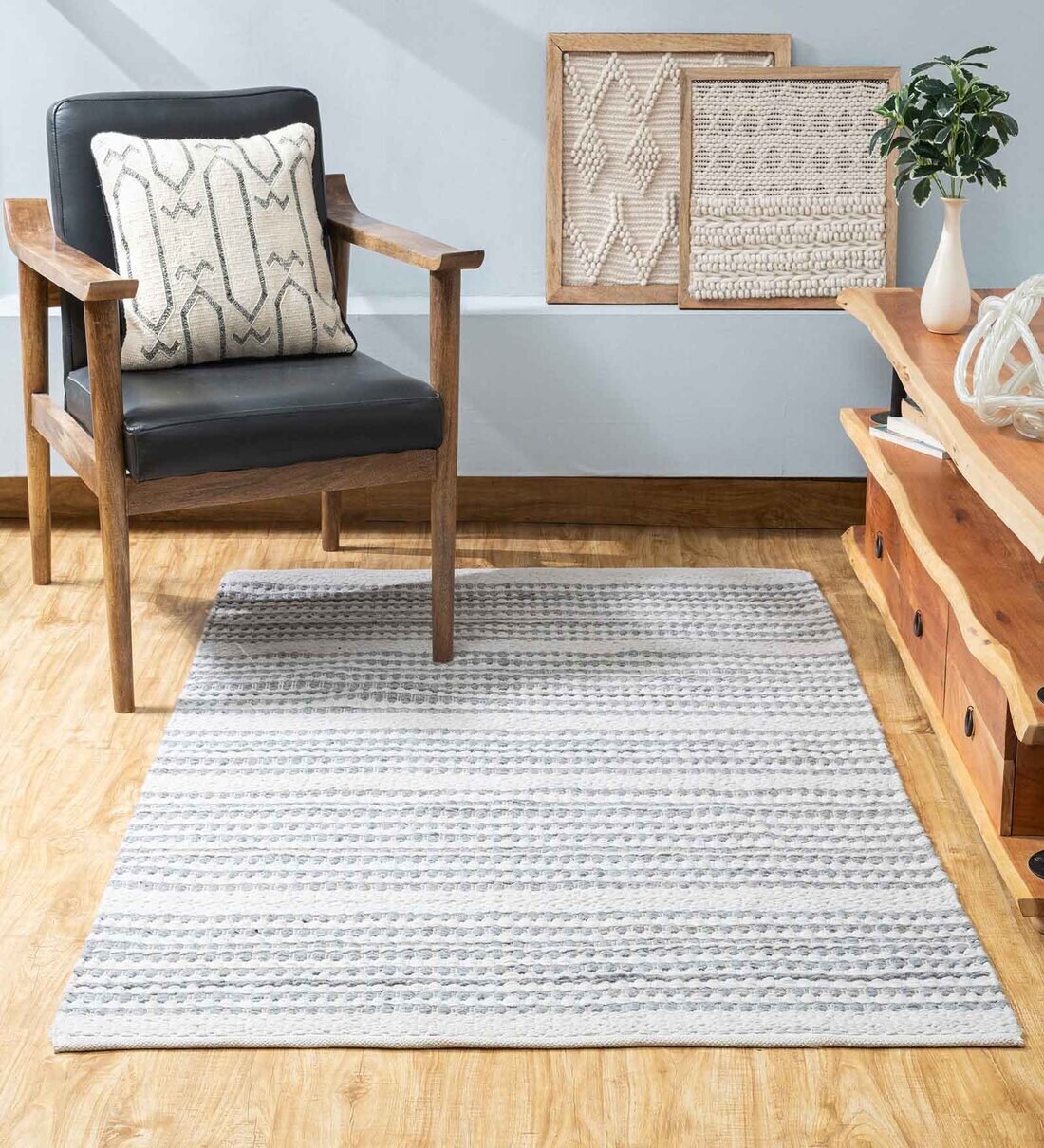 Buy Grey Pet Yarn 8 ft x 10 ft Hand Woven Dhurrie by The Indoor Store