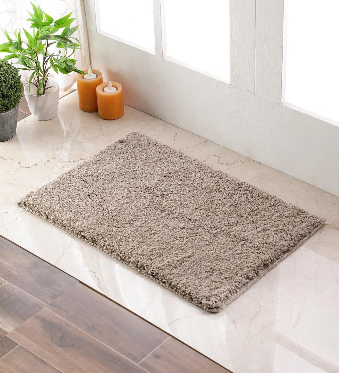 Buy Manhattan Grey Polyester Solid Pattern 2 x 1 Feet AntiSkid Door Mat