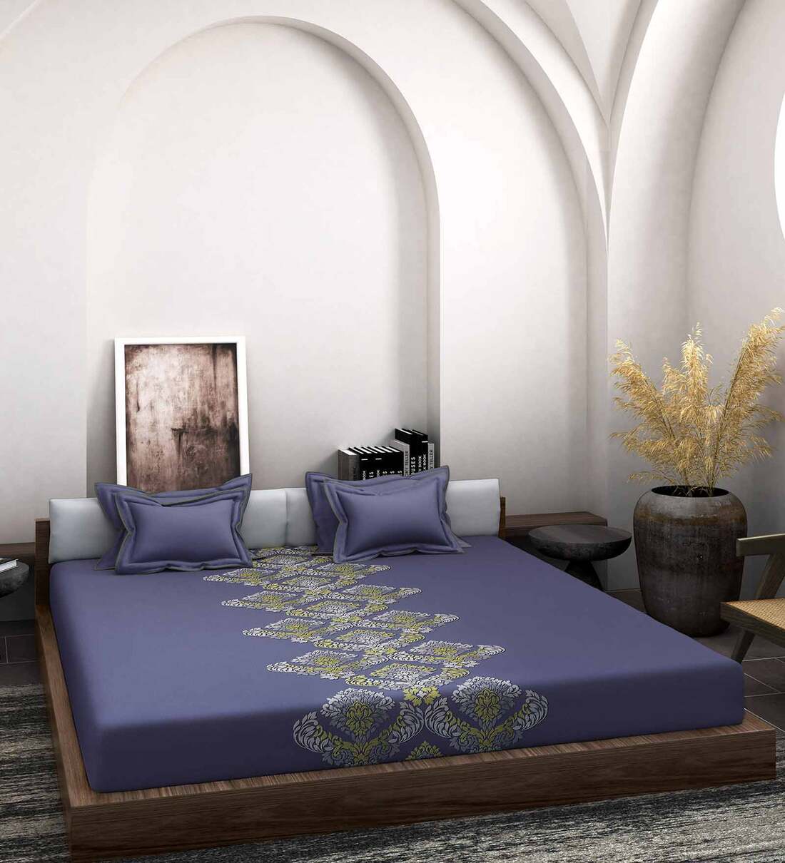 Buy Grey Solid 210 TC Cotton King Sized Bed Sheets with 2 Pillow Covers