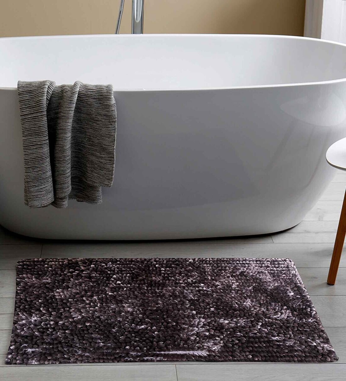 Buy Grey Solid Microfiber Bath Mat by Villedomo Online Solid Colour