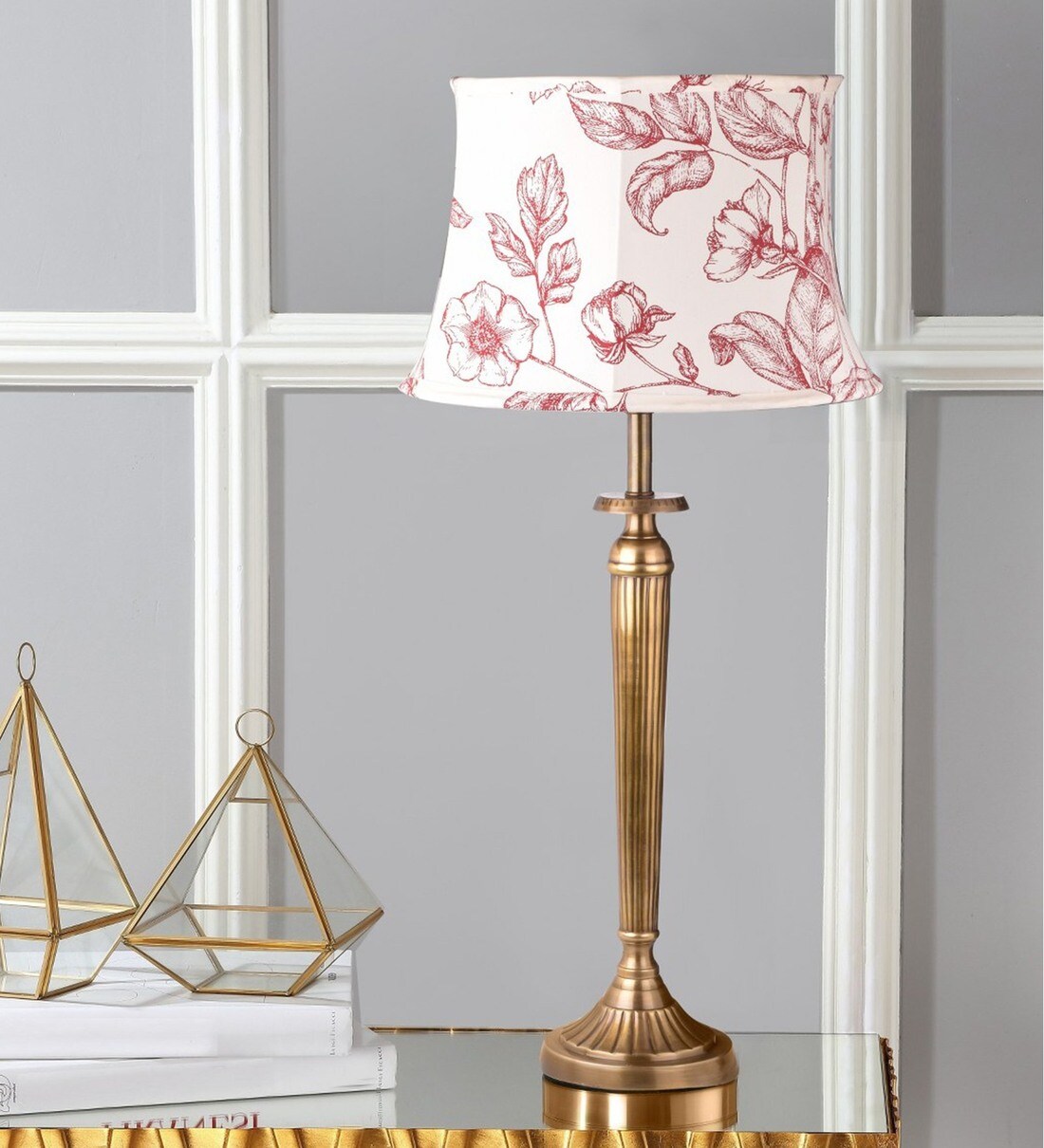 Buy Groove Hersey White Cotton Shade Table Lamp with Brass Base by