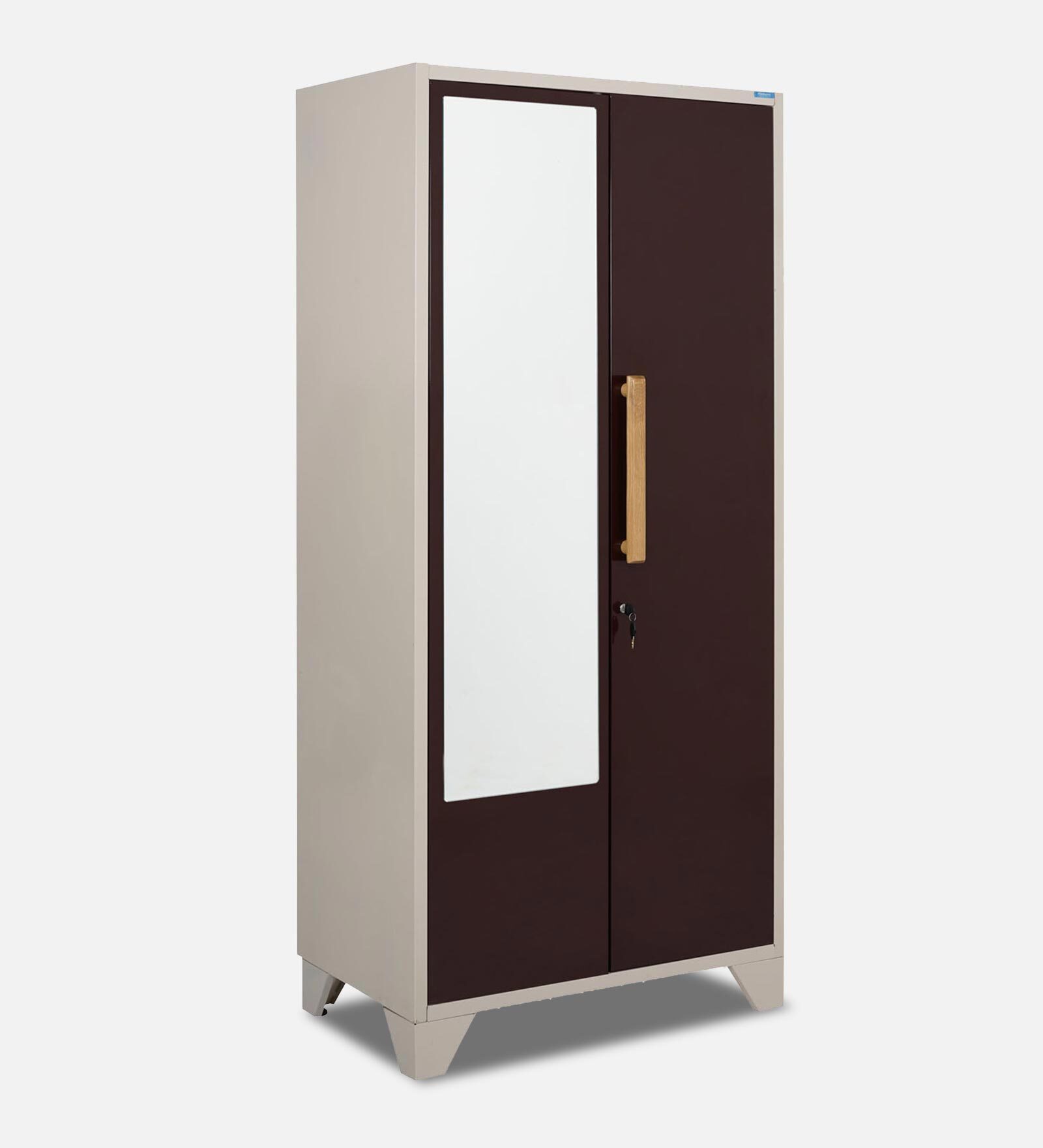 Grace 2 Door Metal Almirah with Mirror in Brown Colour