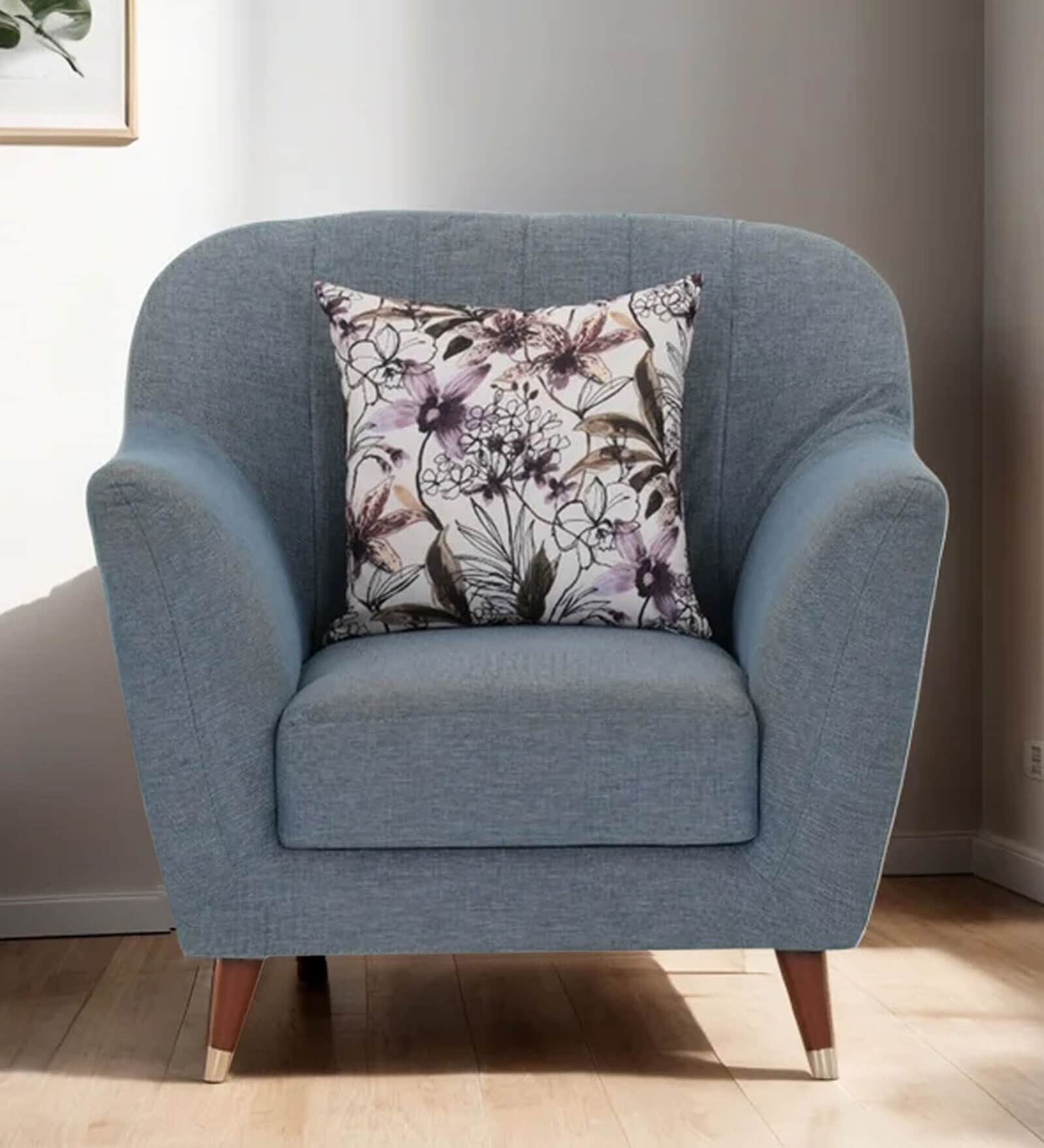 Grace Fabric 1 Seater Sofa in Blue Colour