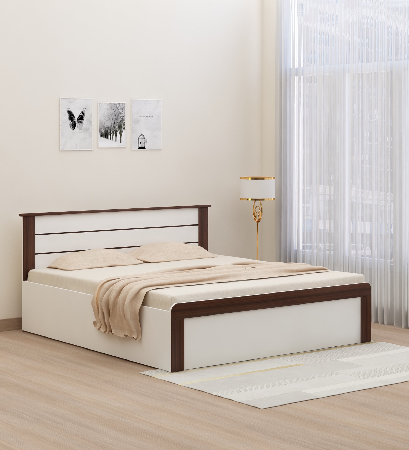 Grace Queen Size Bed in Mist White Finish with Box Storage