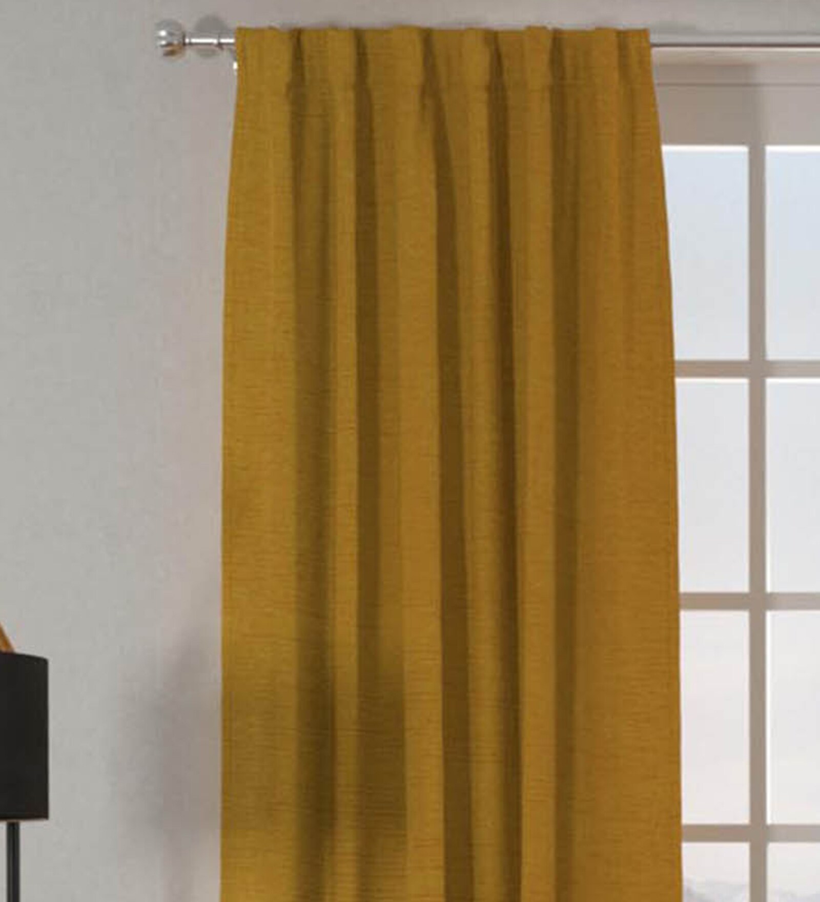 Mustard Polyester Solid 7.5 Ft Blackout Eyelet 2 Door Curtains