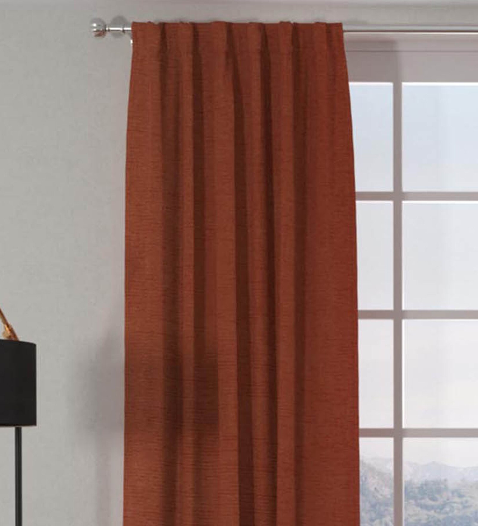 Rust Solid Polyester 9 Ft Blackout Eyelet Door Curtains (Set of 2)