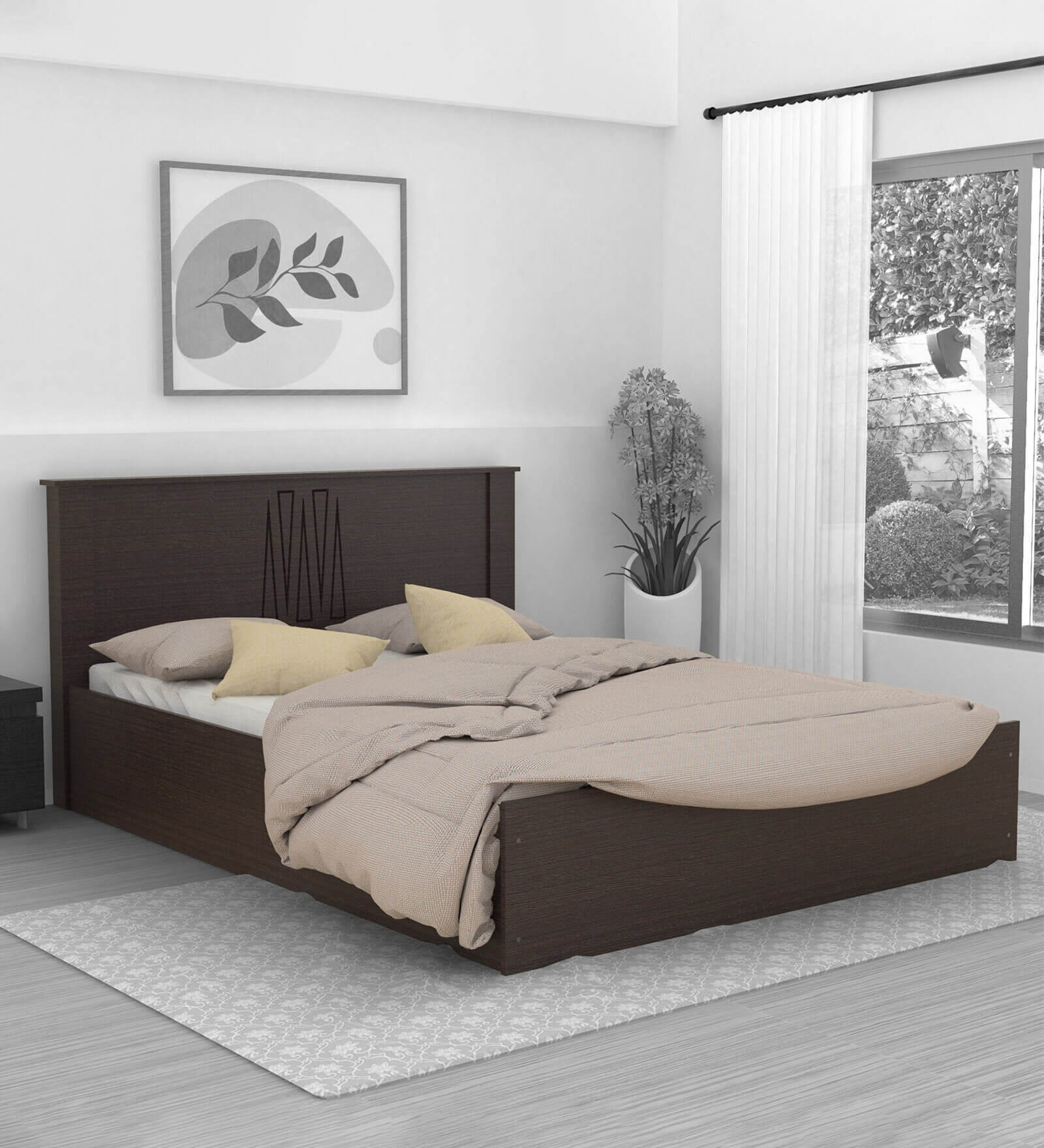 Buy Graces King Size Bed in Wenge Finish with Box Storage & 1 Bedside Table at 20 OFF by