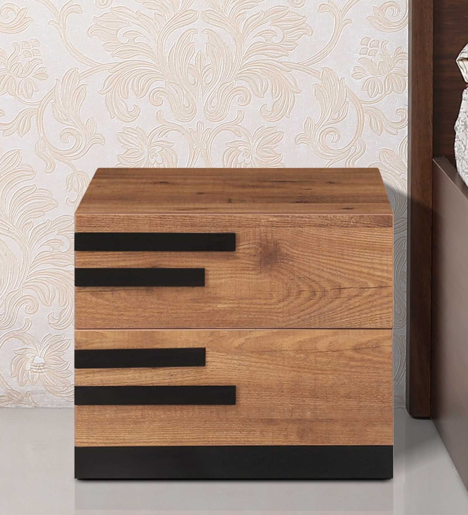 Buy Grafton Bed Side Table in Natural Pine & Black Finish by Crystal