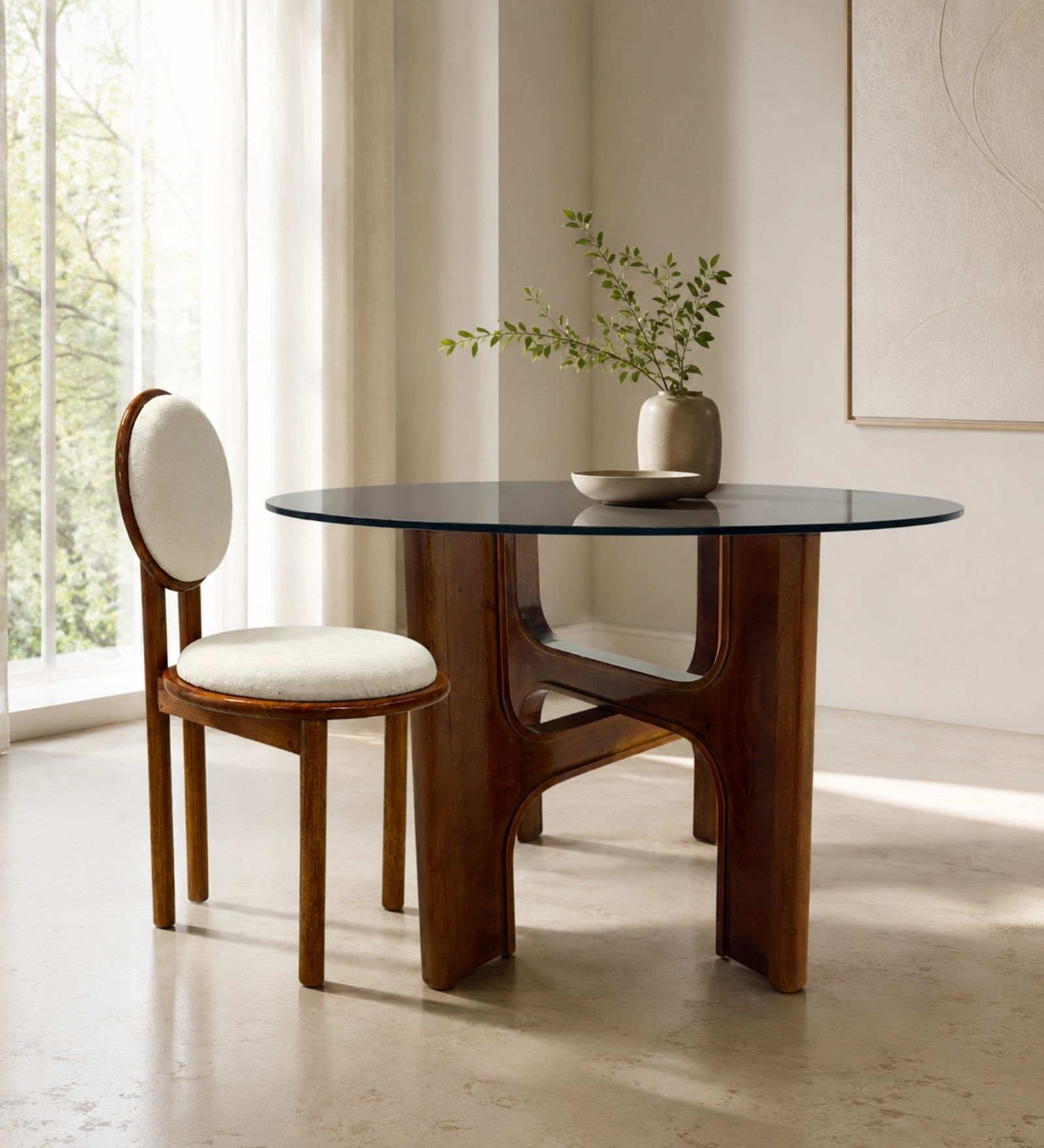 Graham Glass-Top 4 Seater Dining Table Set In Mango Wood Finish