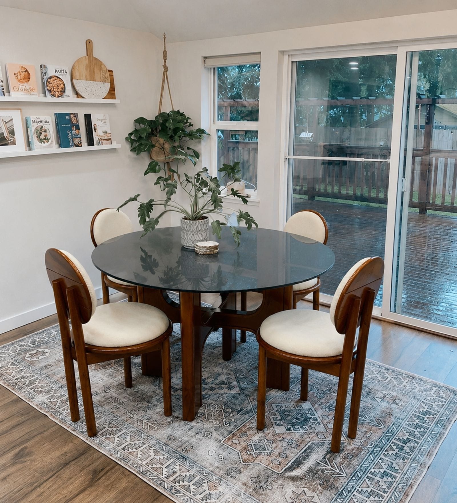 Graham Glass-Top 4 Seater Dining Table Set In Mango Wood Finish
