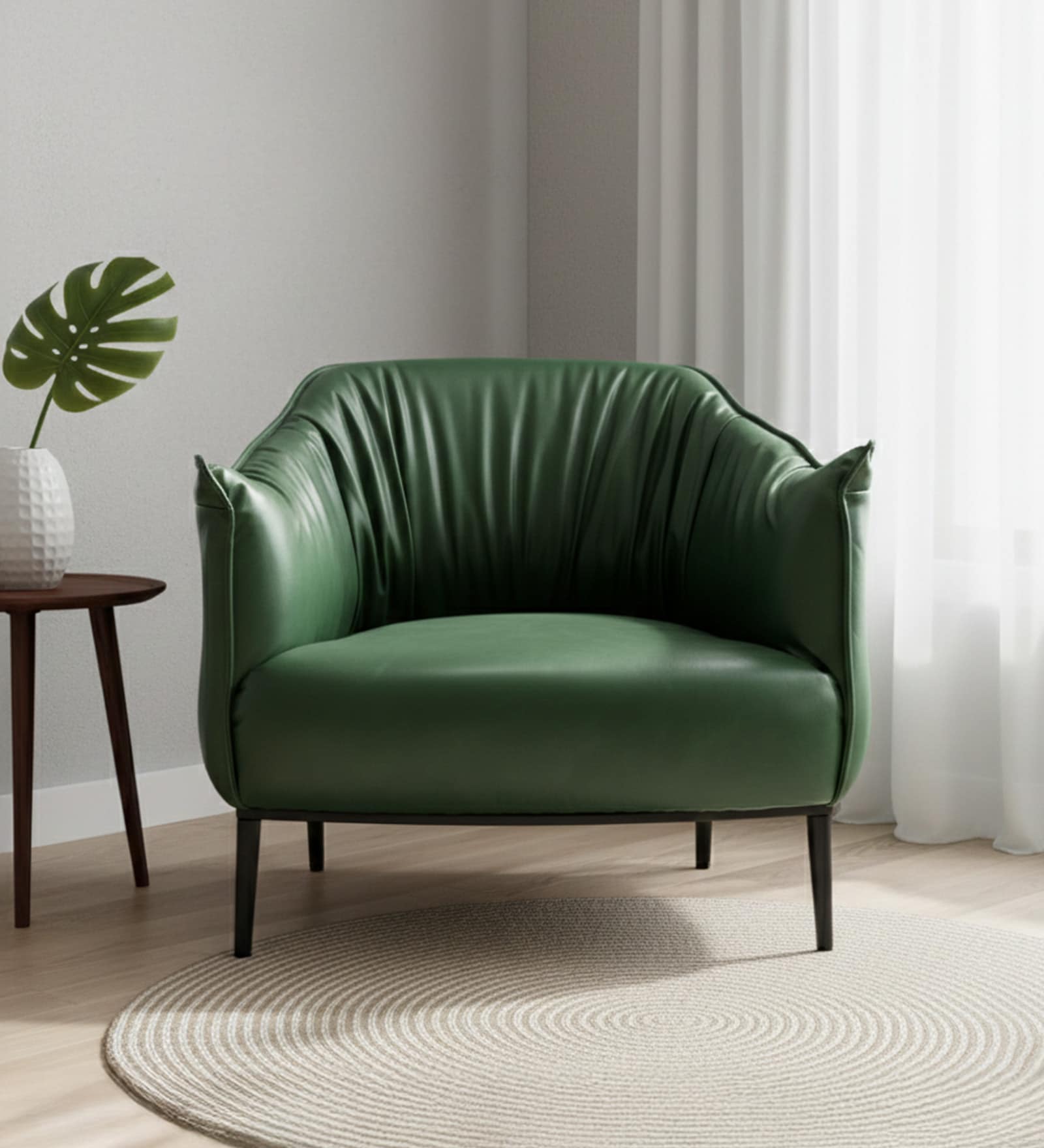 Grandiose Tufted Berg re Faux Leather Lounge Chair In Green Colour