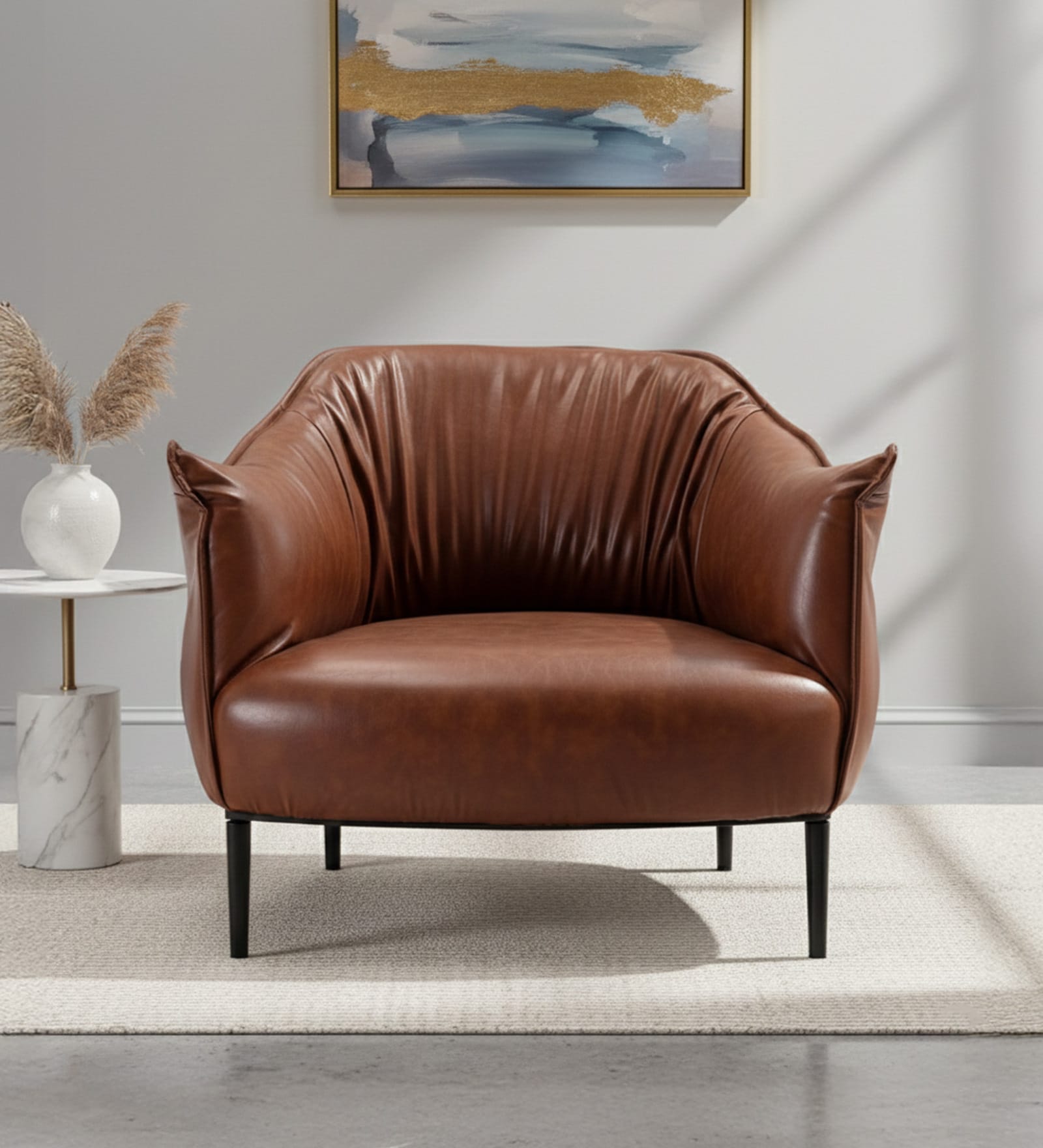 Grandiose Tufted Berg re Faux Leather Lounge Chair In Tan Colour