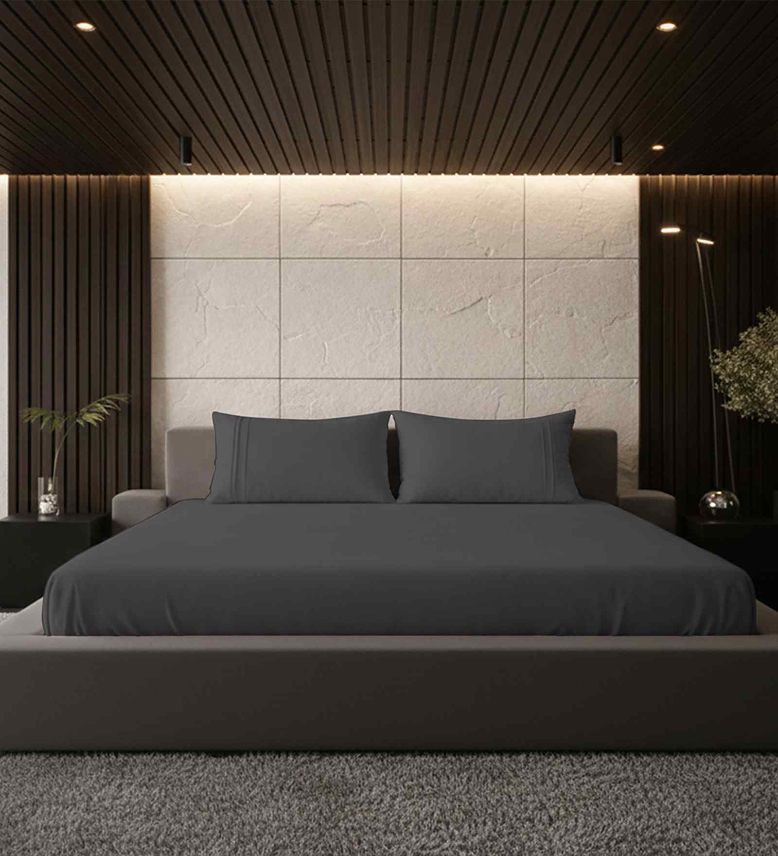 Granite Gray Solid 500 TC Pure Cotton King Fitted Bedsheet with 2 Pillow Covers