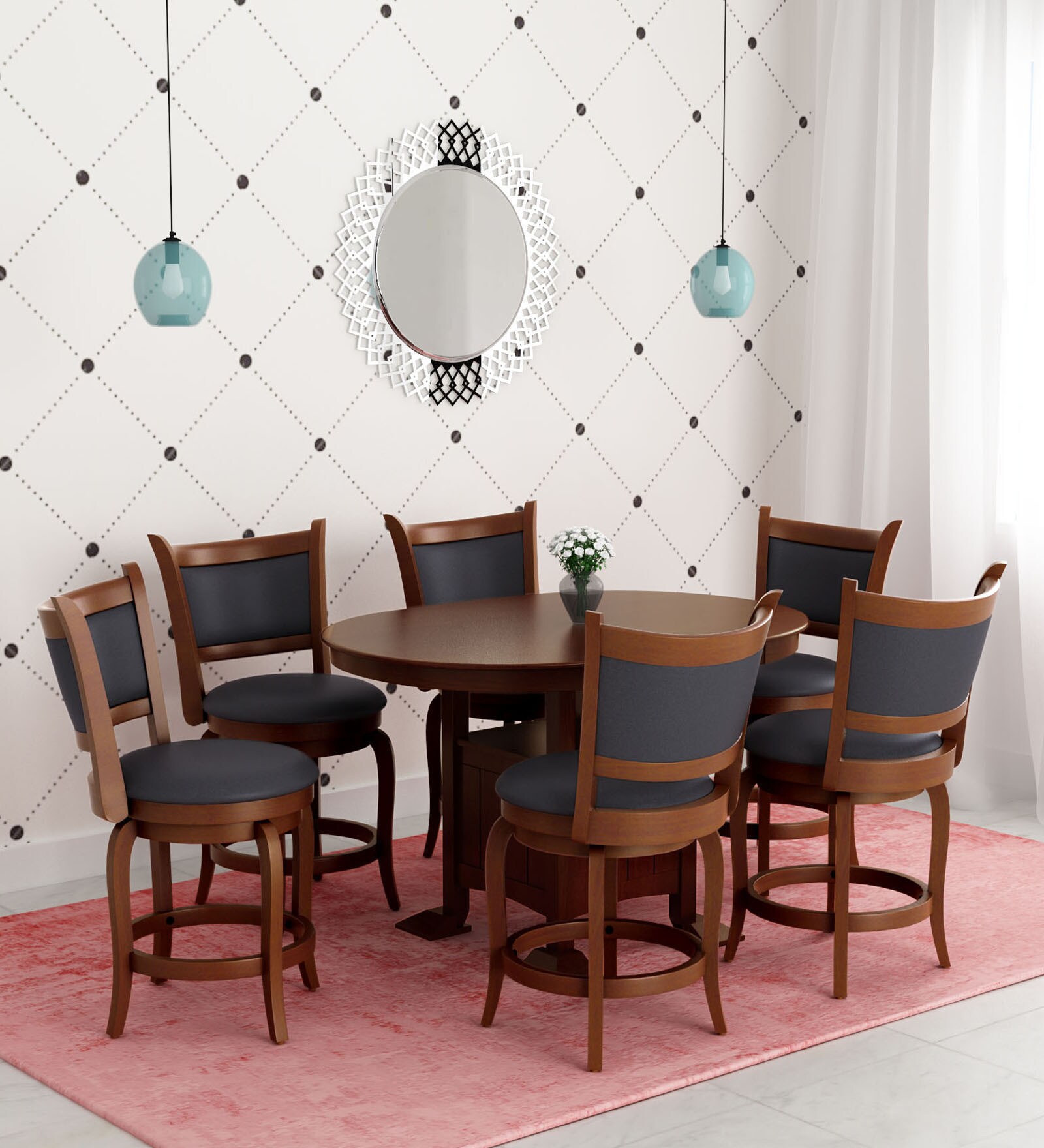 Grant Solid Wood 6 Seater Dining Set in Brown Colour