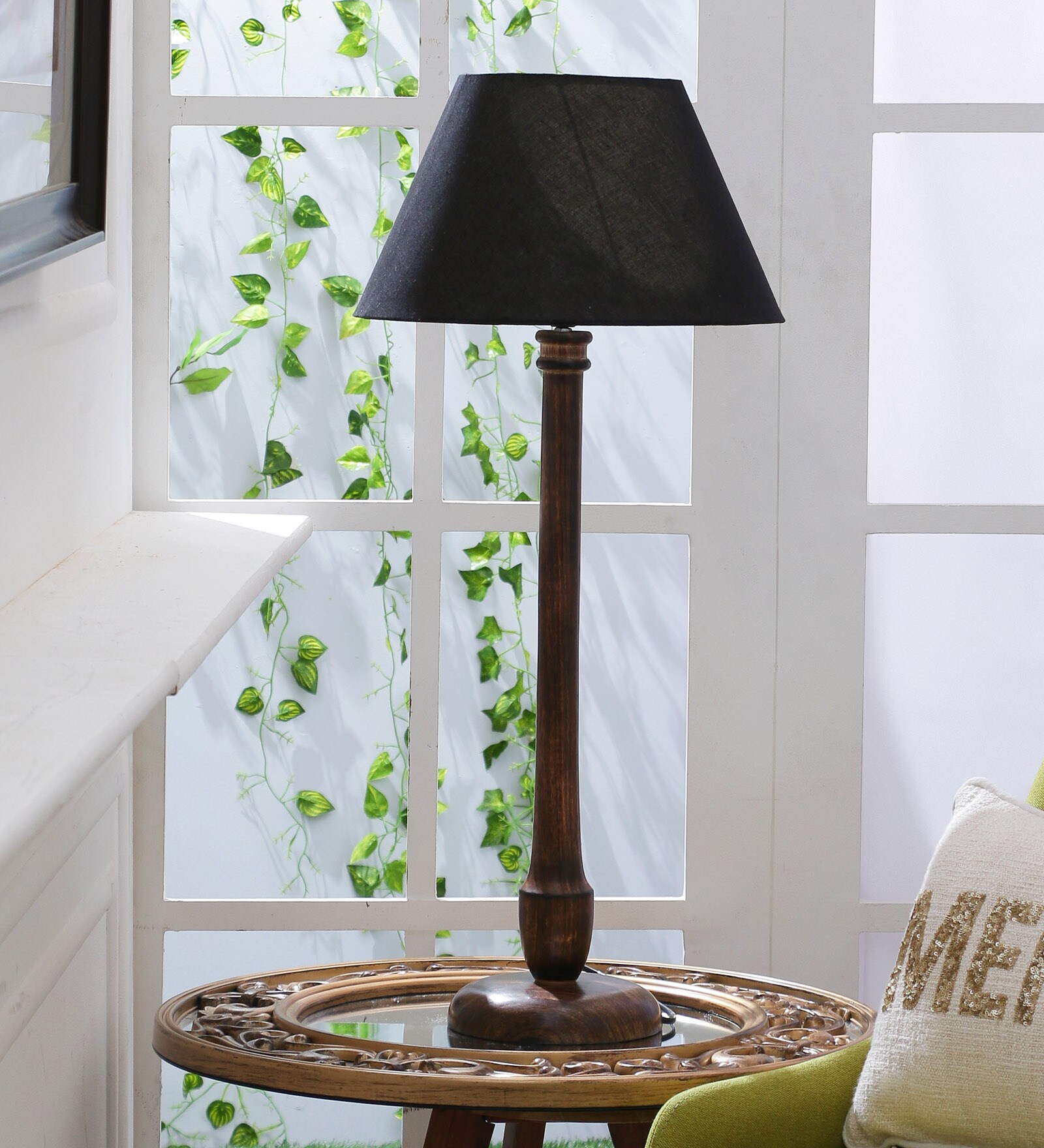 Buy Grated Ginger Black Cotton Table Lamp Online Country Table Lamps