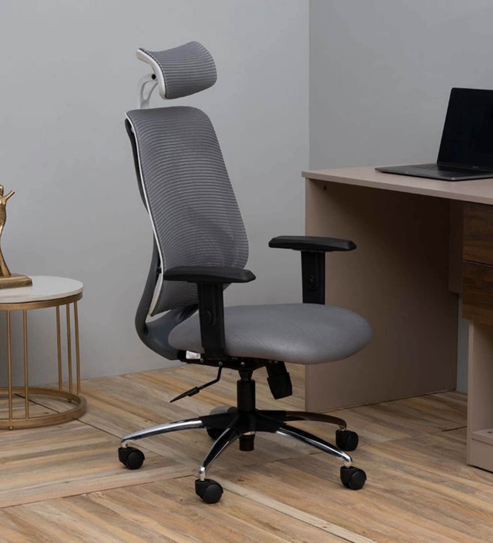 Gravita Breathable Mesh Office Chair In White & Grey Colour