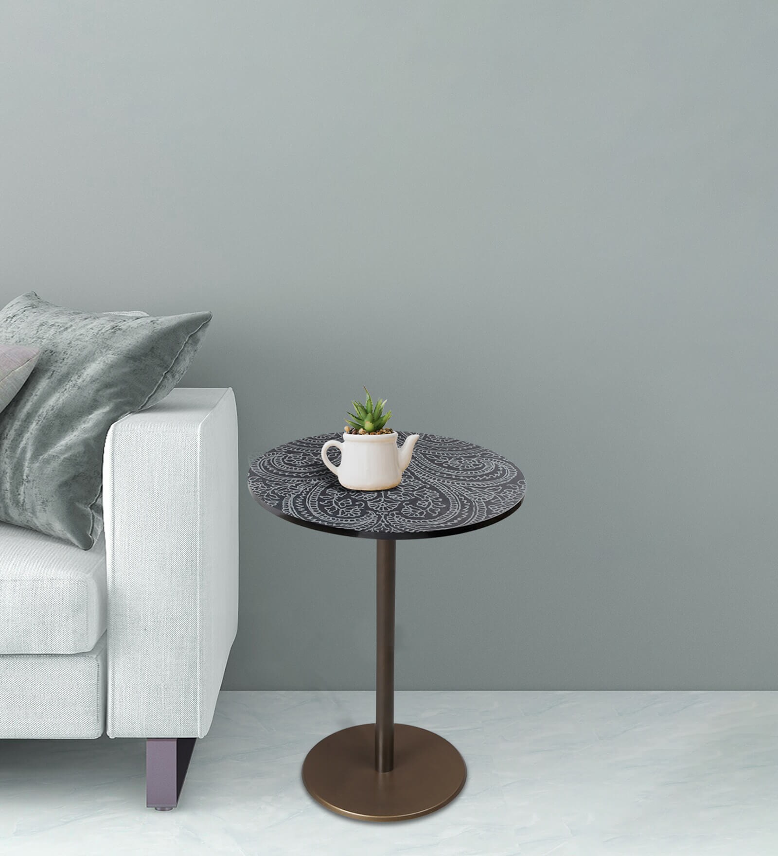 Gravure Sigil Engraved Paisley Design End Table in Brown Colour