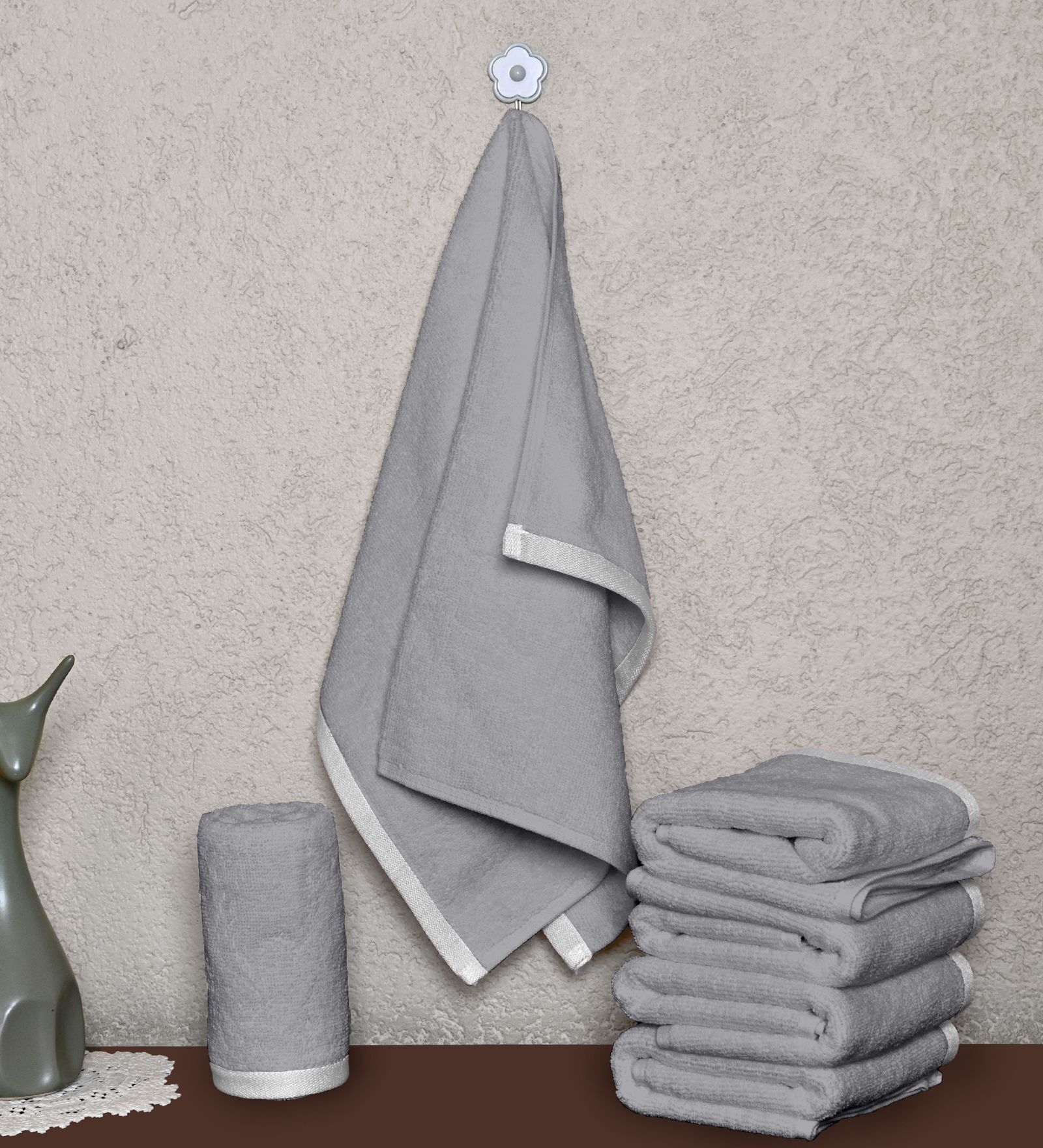 Gray Cotton Solid 500 GSM 6 Pcs Hand Towels