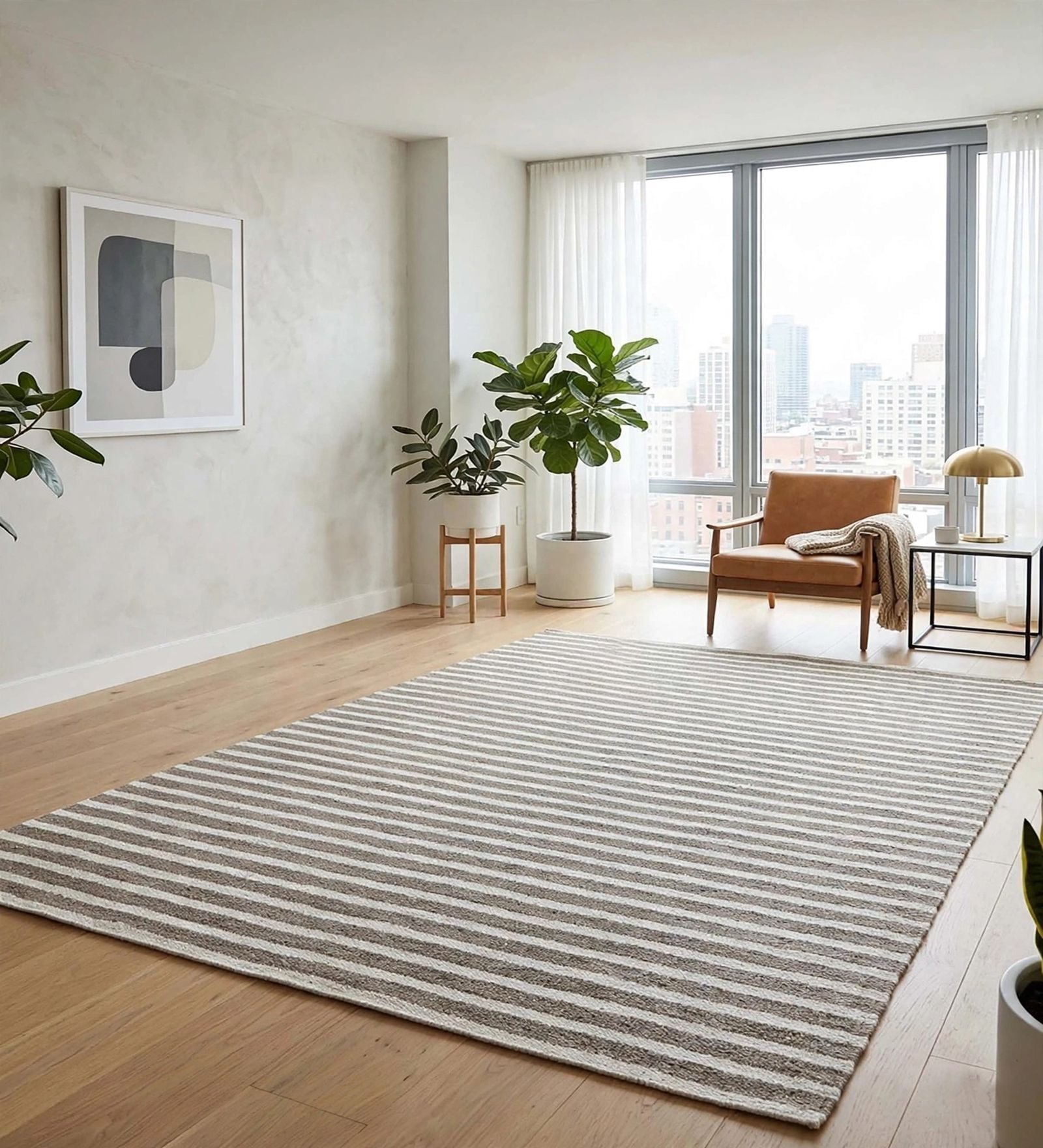 Grey Geometric Wool And Cotton 5 X 8 Ft Hand Tufted Carpet