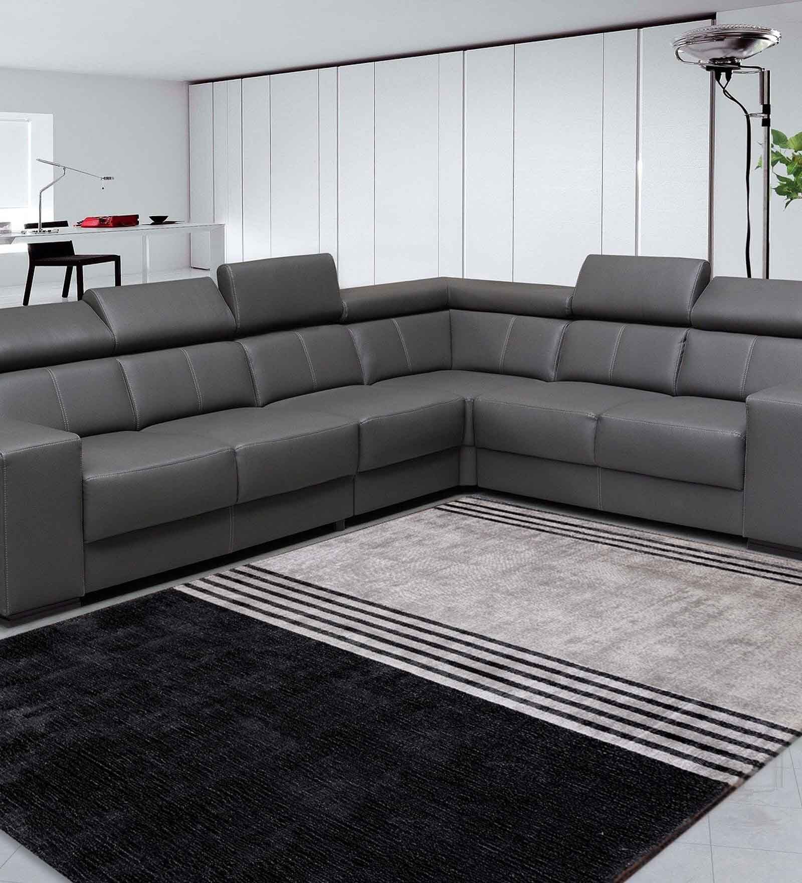 Gray Black Wool Abstract Hand Woven Carpet