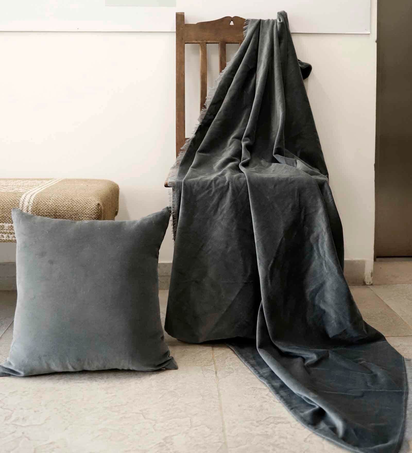 Grey Velvet Solid 62X54 Inches Throw