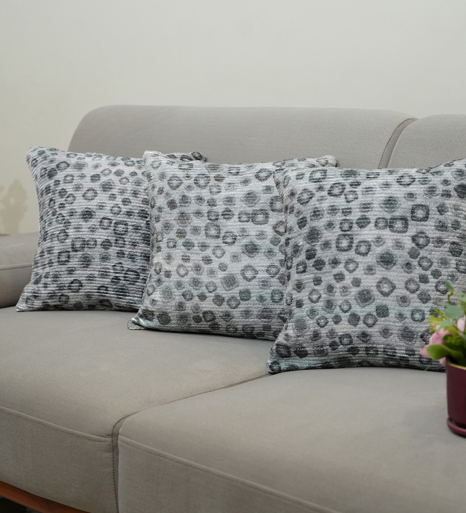 Grey Polyester Abstract 18x18 inches Cushion Covers Set of 3