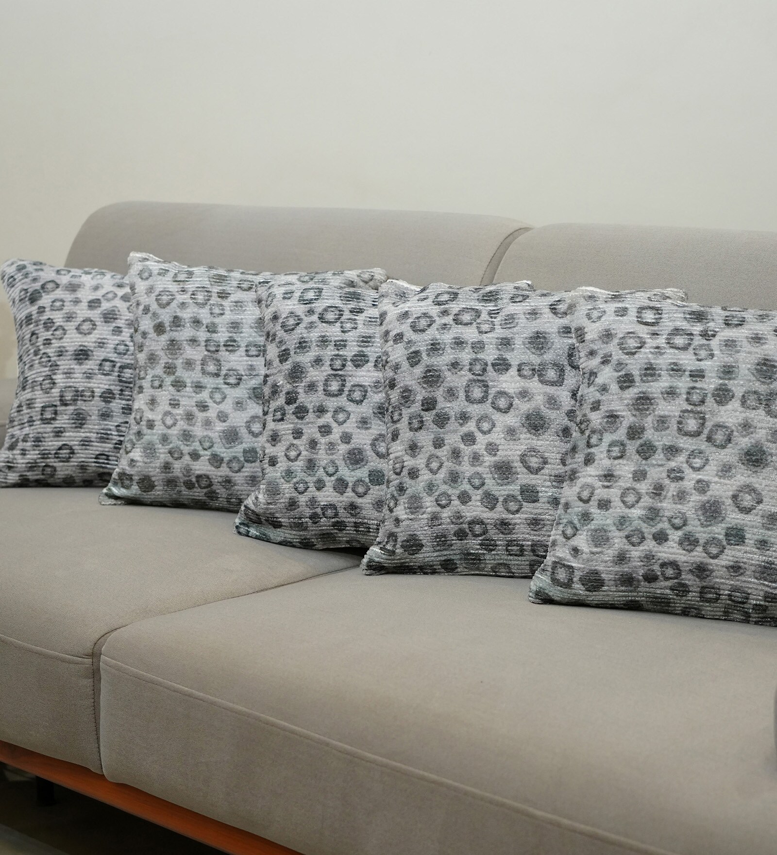 Grey Polyester Abstract 18x18 inches Cushion Covers Set of 5