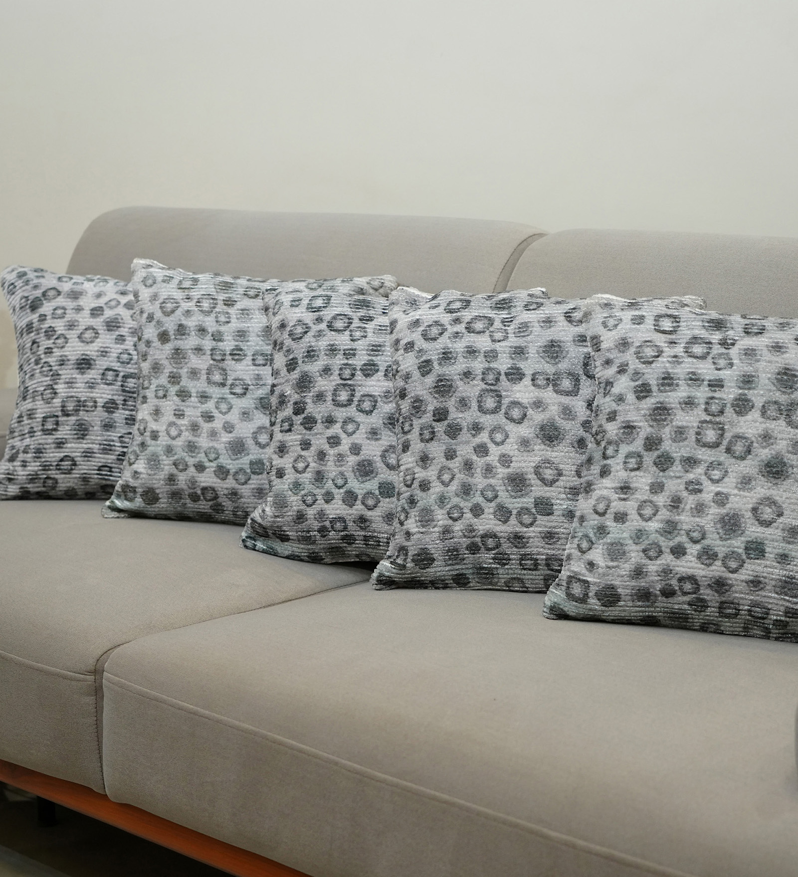 Grey Polyester Abstract 20x20 inches Cushion Covers Set of 5