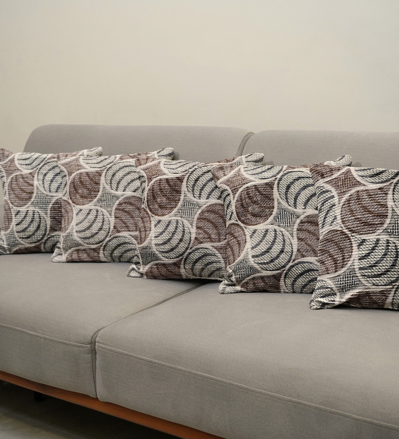 Grey Polyester Floral 20x20 inches Cushion Covers Set of 5