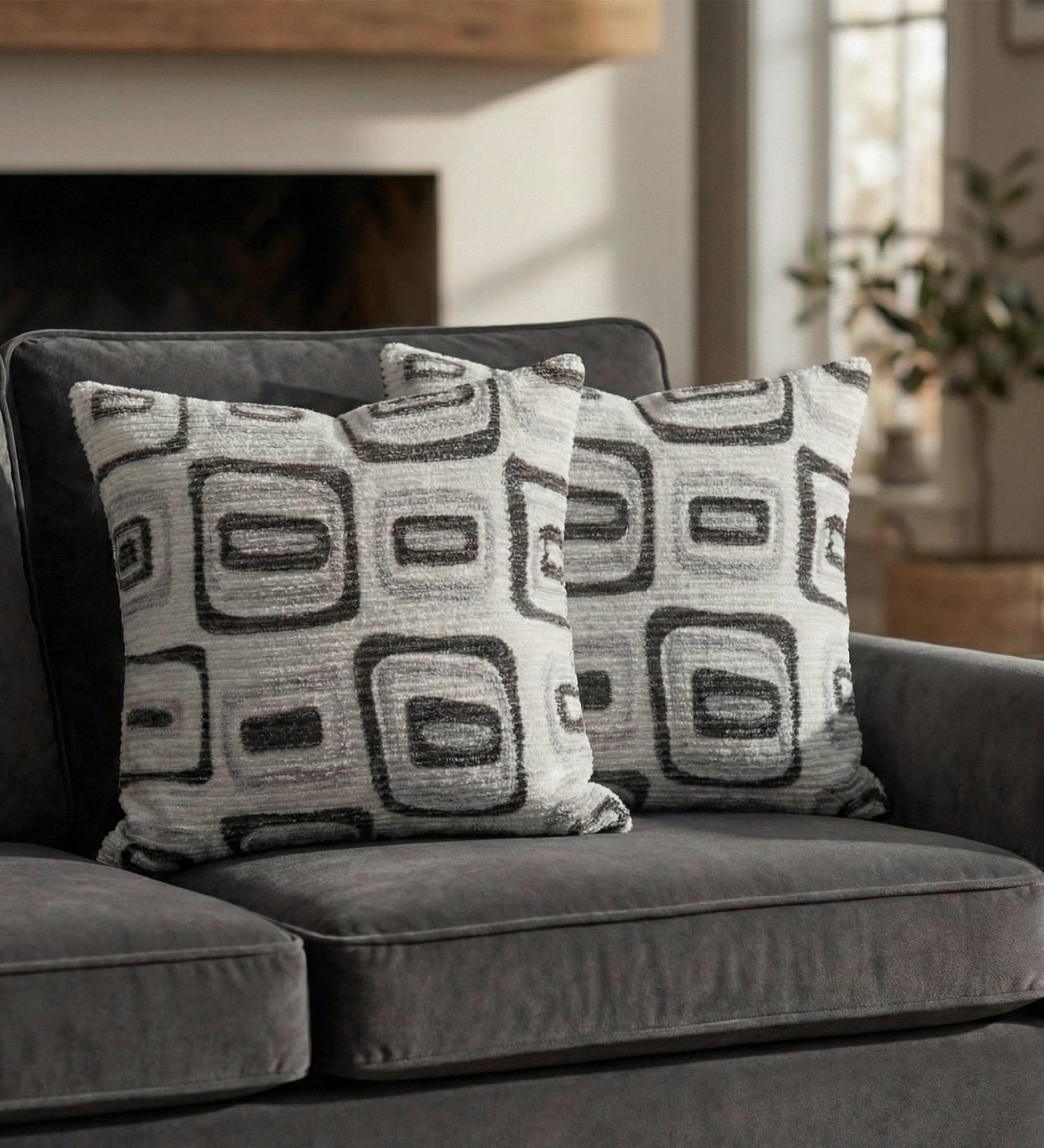 Grey Polyester Geometric 16x16 inches Cushion Covers Set of 2