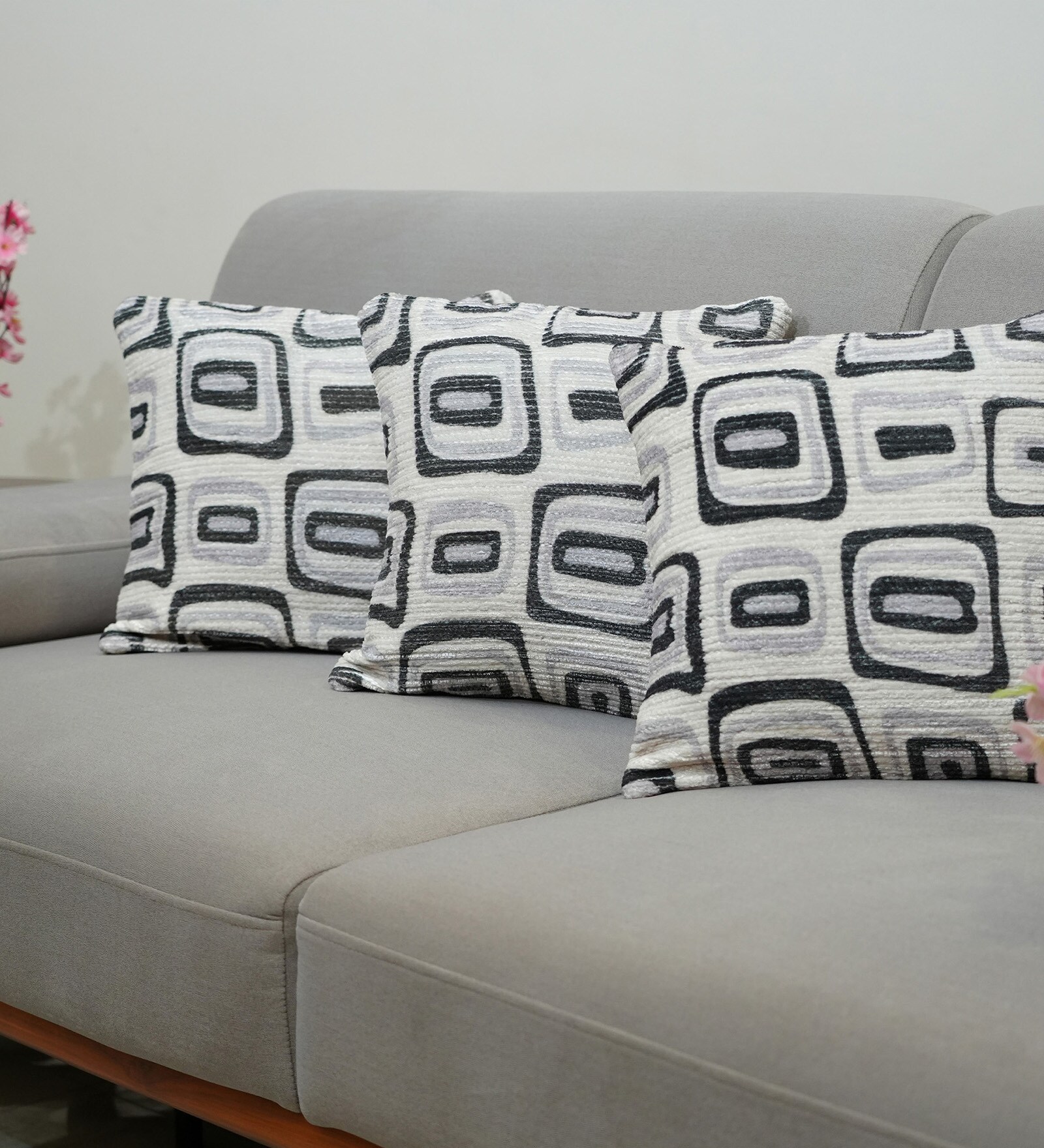 Grey Polyester Geometric 18x18 inches Cushion Covers Set of 3