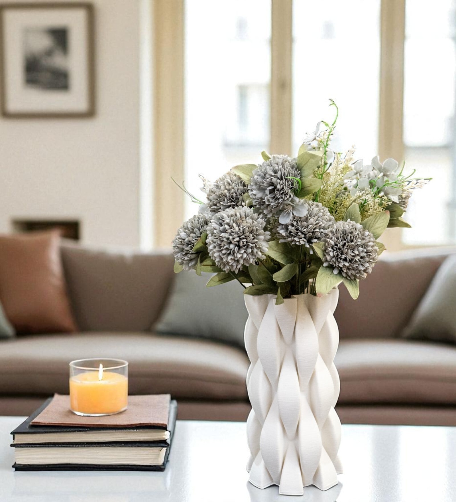 Gray Silk Chrysanthemums Silk Bunch Single Stem Flower