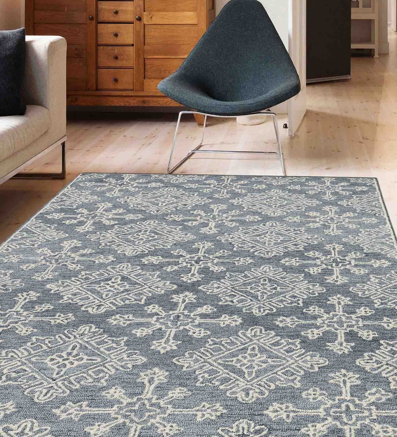 Grey Persian Wool And Viscose 8 ft x 10 ft Hand Tufted Carpet