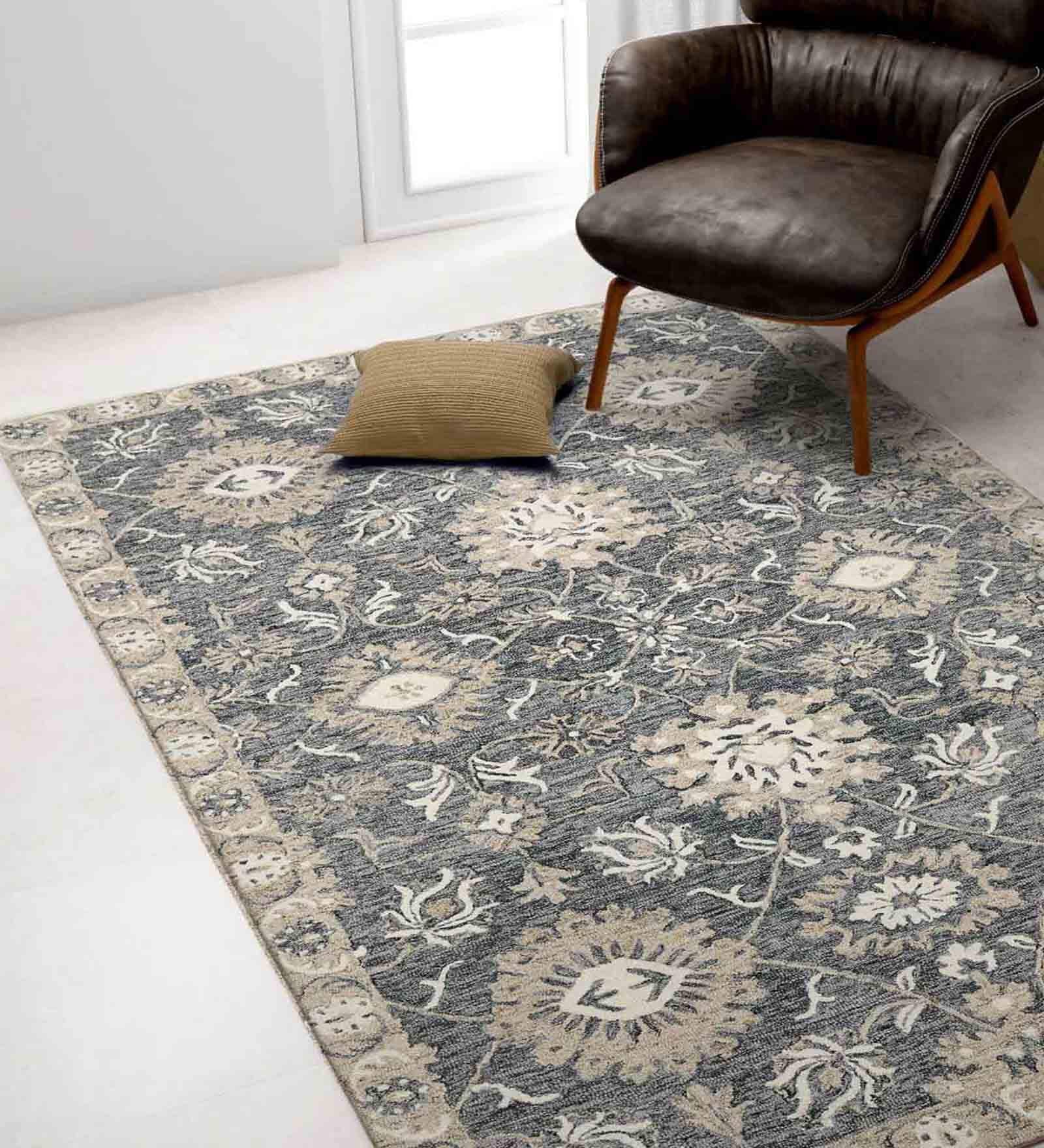 Grey Persian Wool 5 ft x 8 ft Hand Tufted Carpet