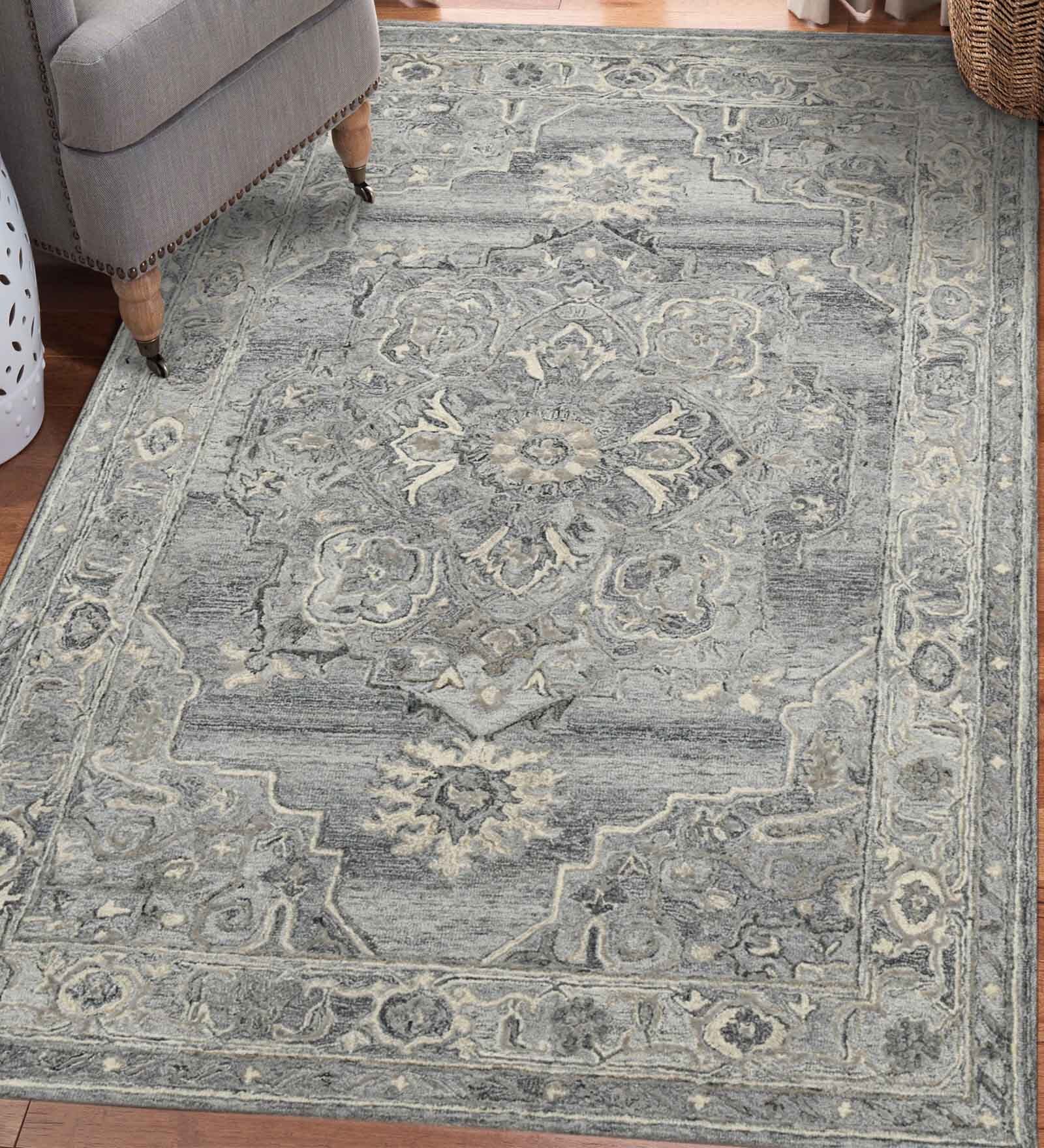 Grey Persian Viscose 5 ft x 7 ft Hand Tufted Carpet