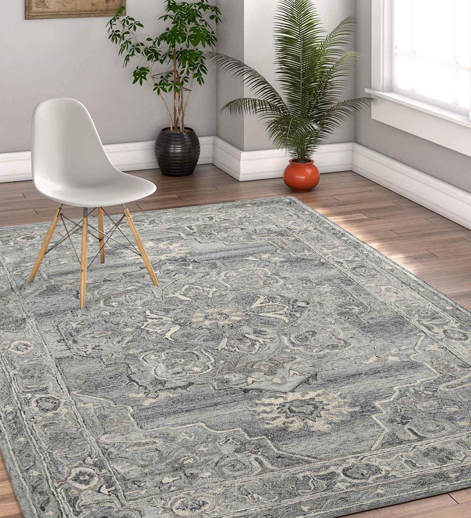Grey Persian Viscose 8 ft x 10 ft Hand Tufted Carpet