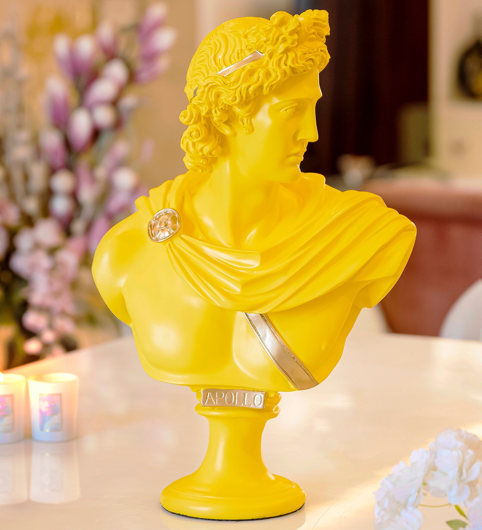 A large heavy resin bust of Apollo on stand main image 0