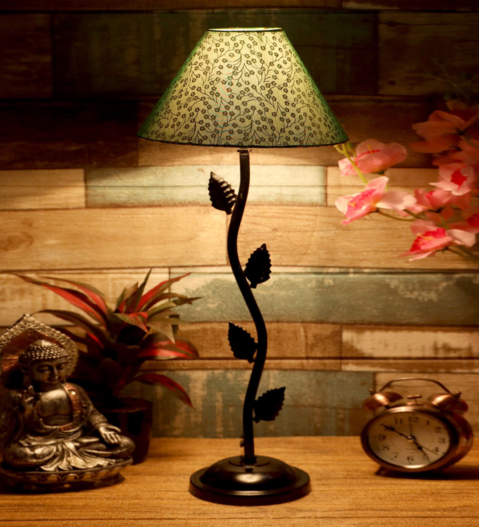 Green & Gold Shade Table Lamp With Metal Base