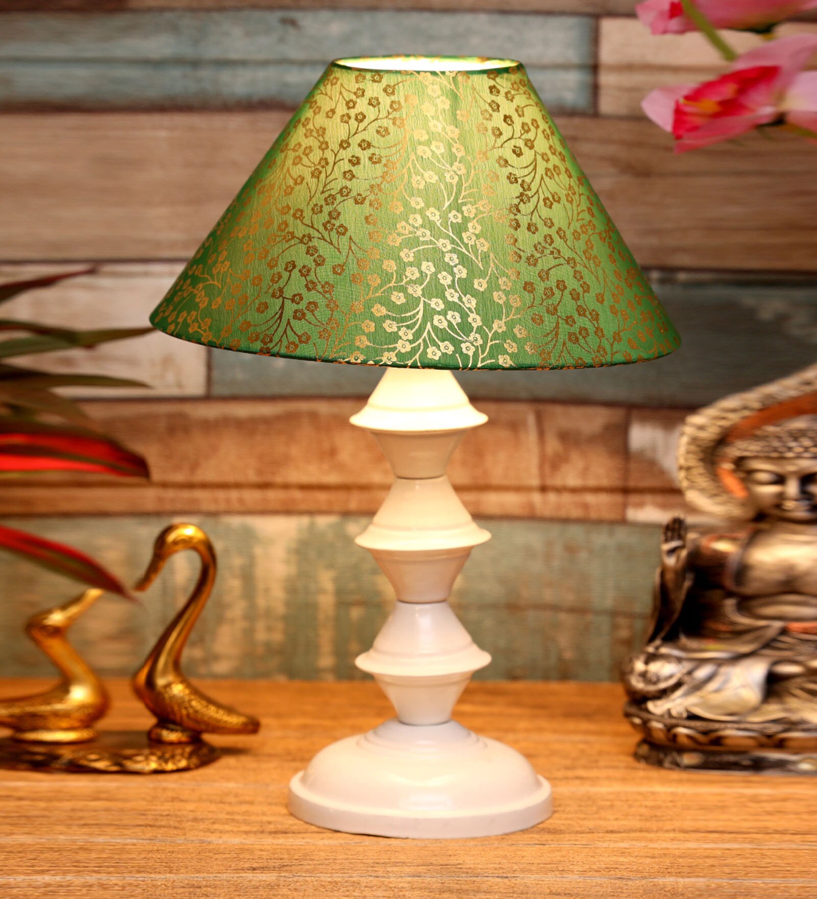 Green & Gold Shade Table Lamp With Metal Base