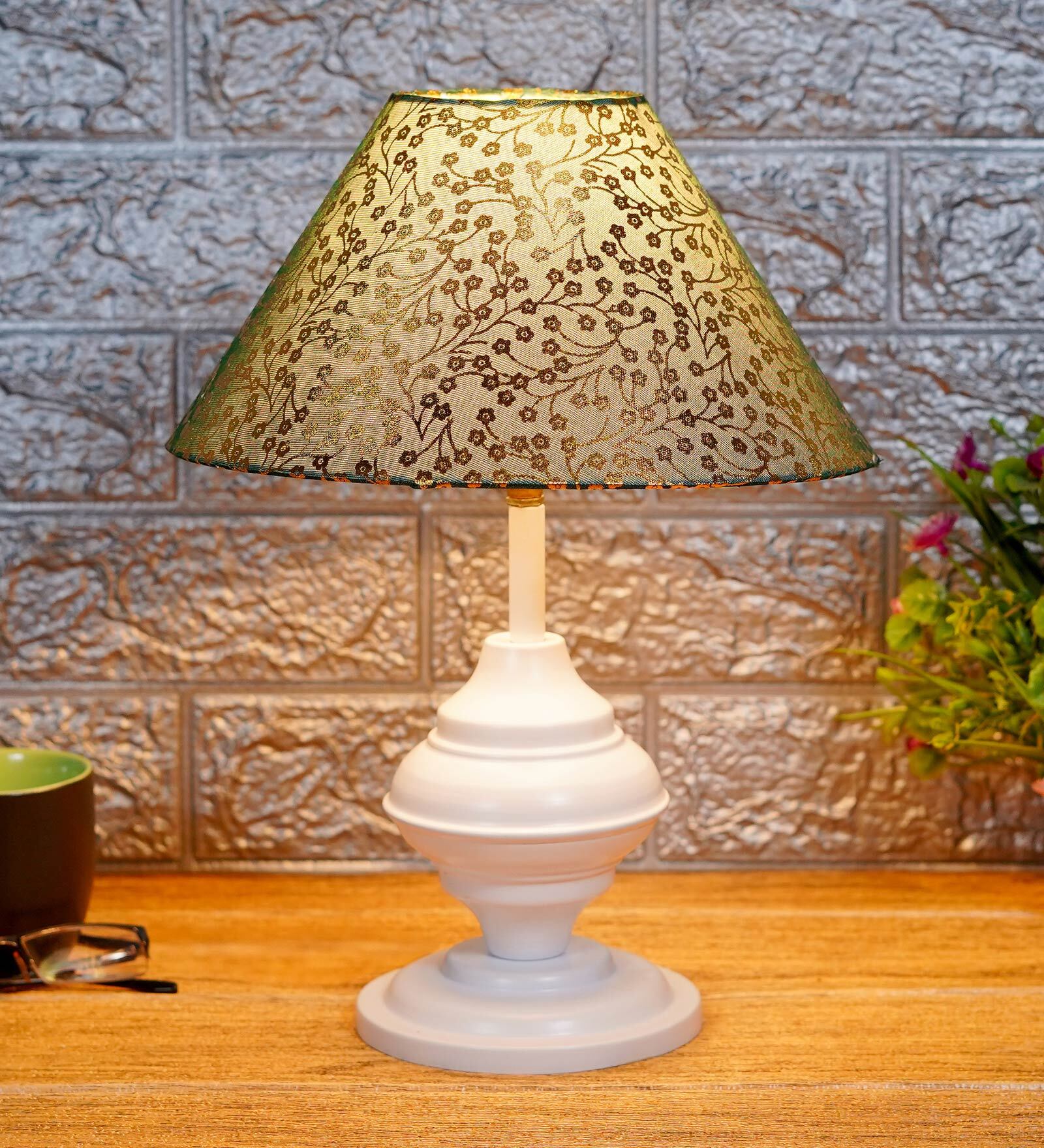 Green & Gold Shade Table Lamp With Metal Base