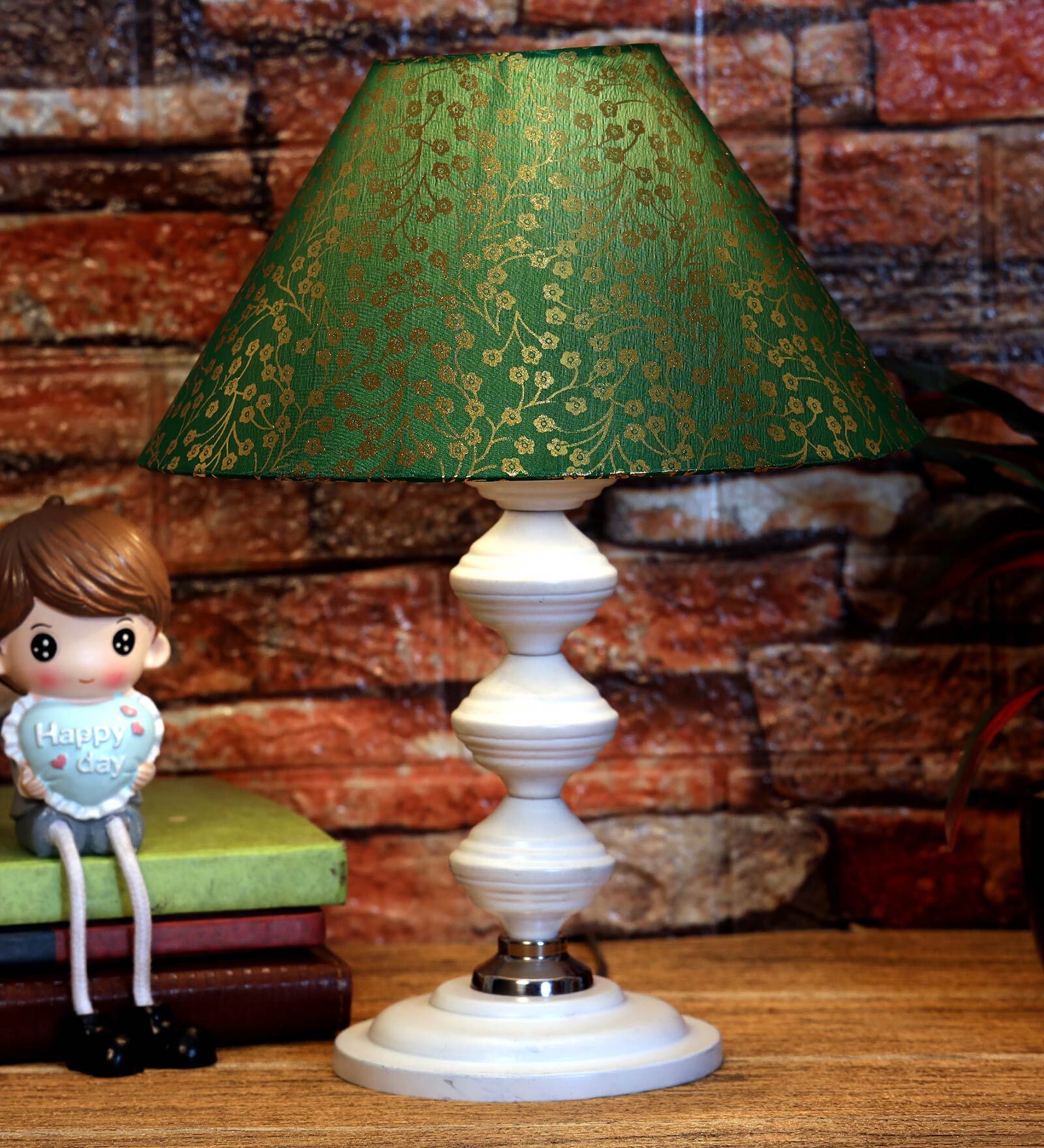 Green & Gold Shade Table Lamp With Metal Base