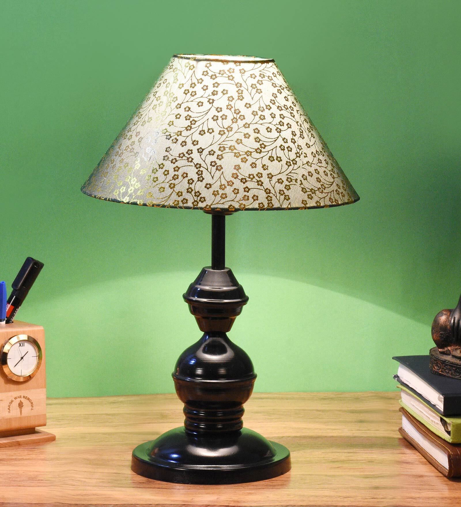 Green & Gold Shade Table Lamp With Metal Base