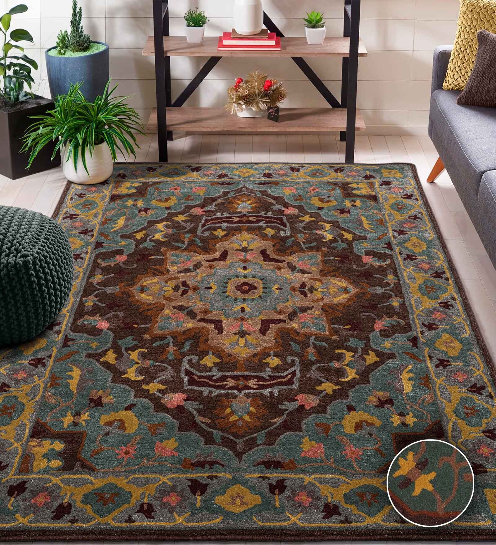 Multicolour Traditional Wool Blend 4' X 6' Hand Tufted Carpet