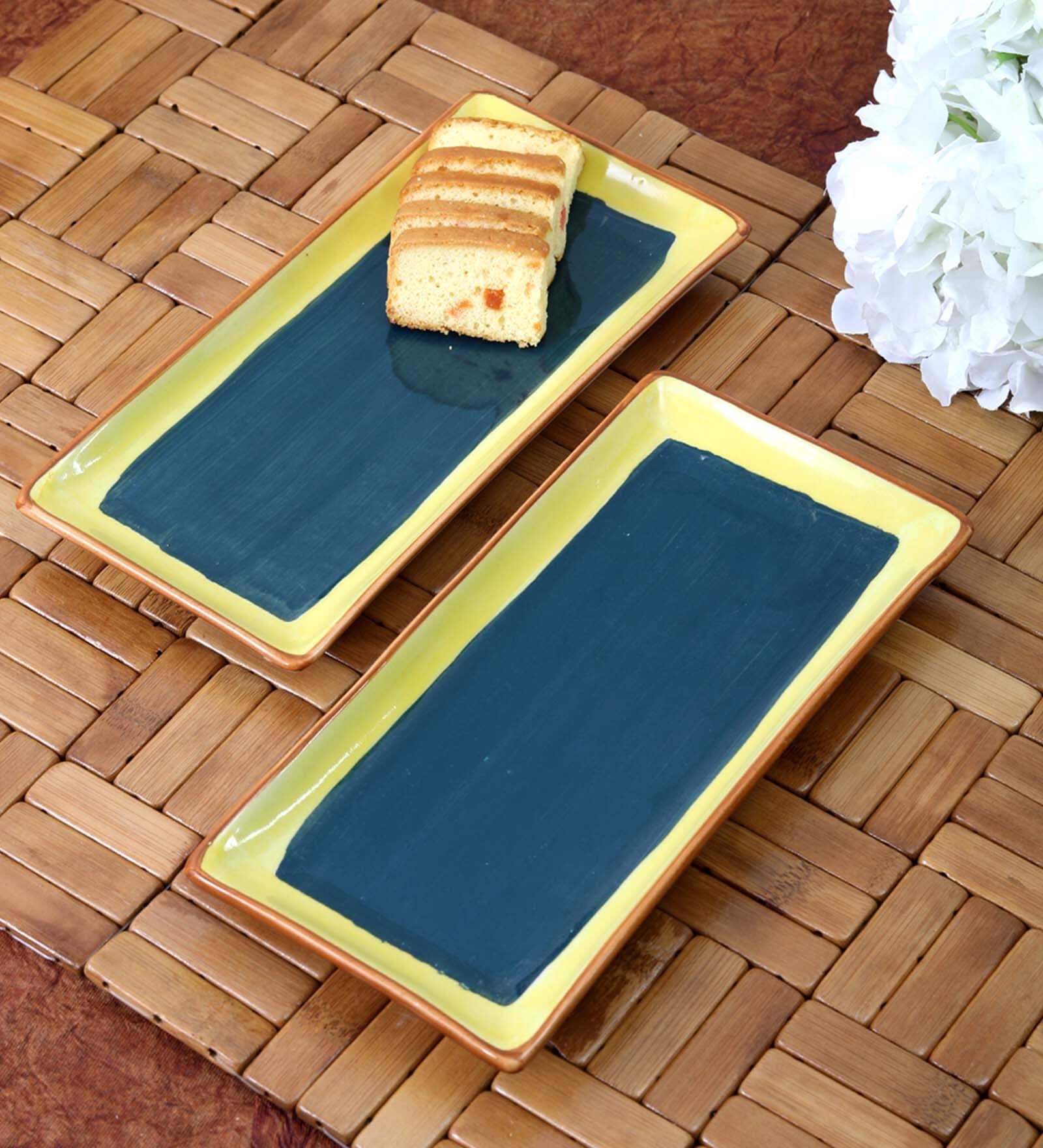 Green & Yellow 10 Inch (Set of 2) Ceramic Appetizer Platter