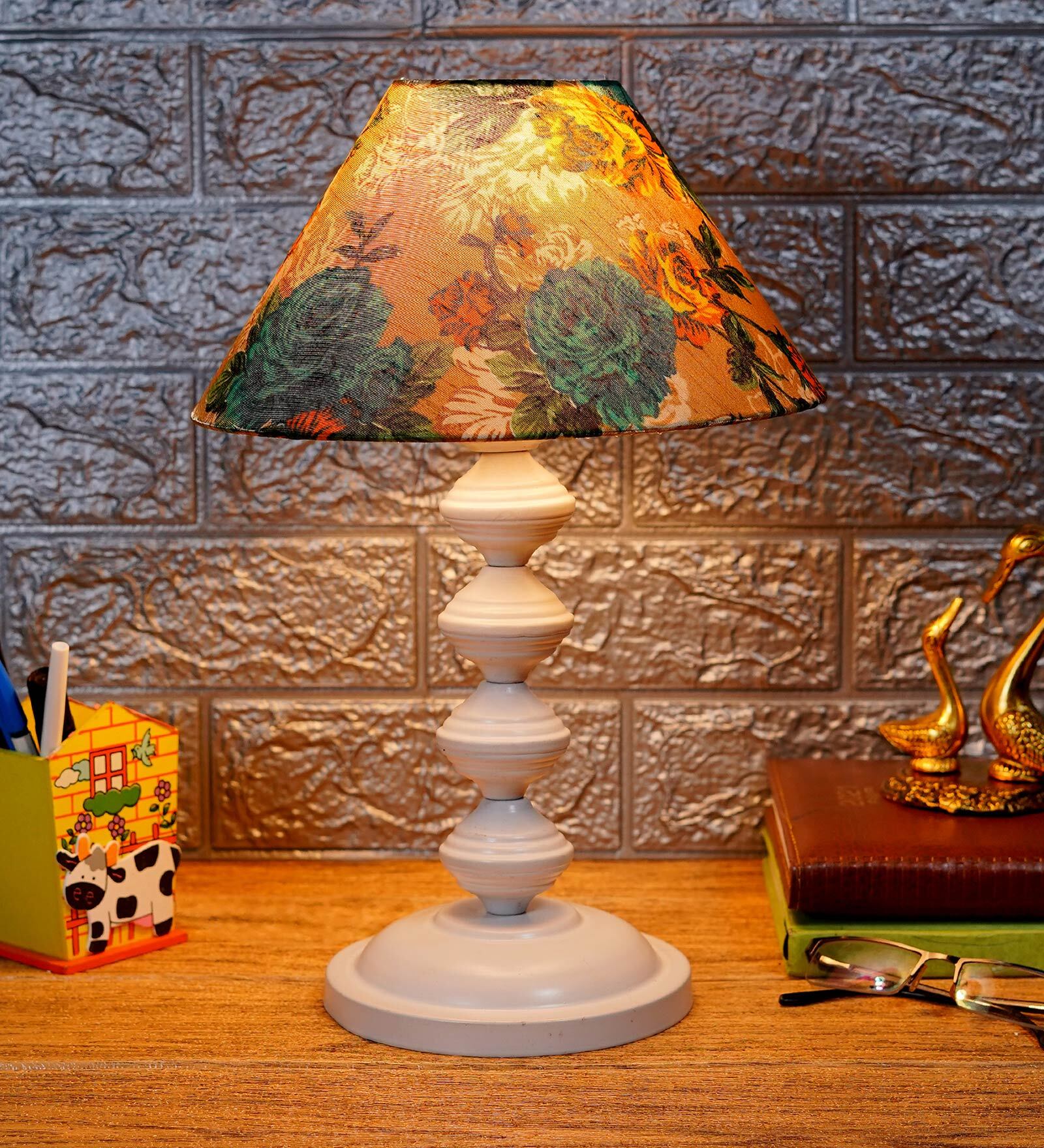 Multicolor Shade Table Lamp With Metal Base