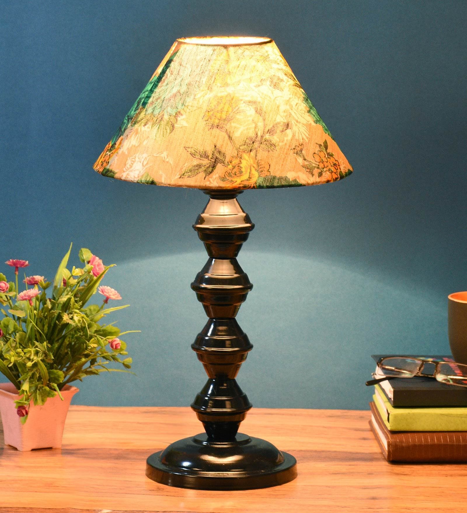 Multicolor Shade Table Lamp With Metal Base