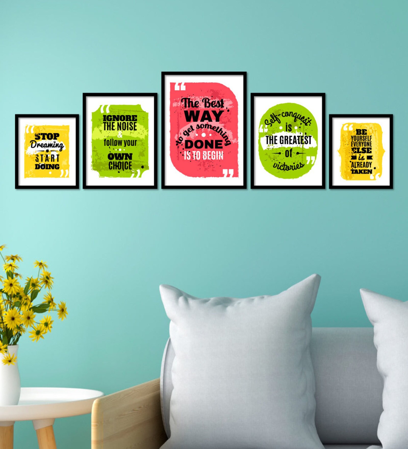 Green & Yellow Way Forward Motivational Art Print Set Of 5