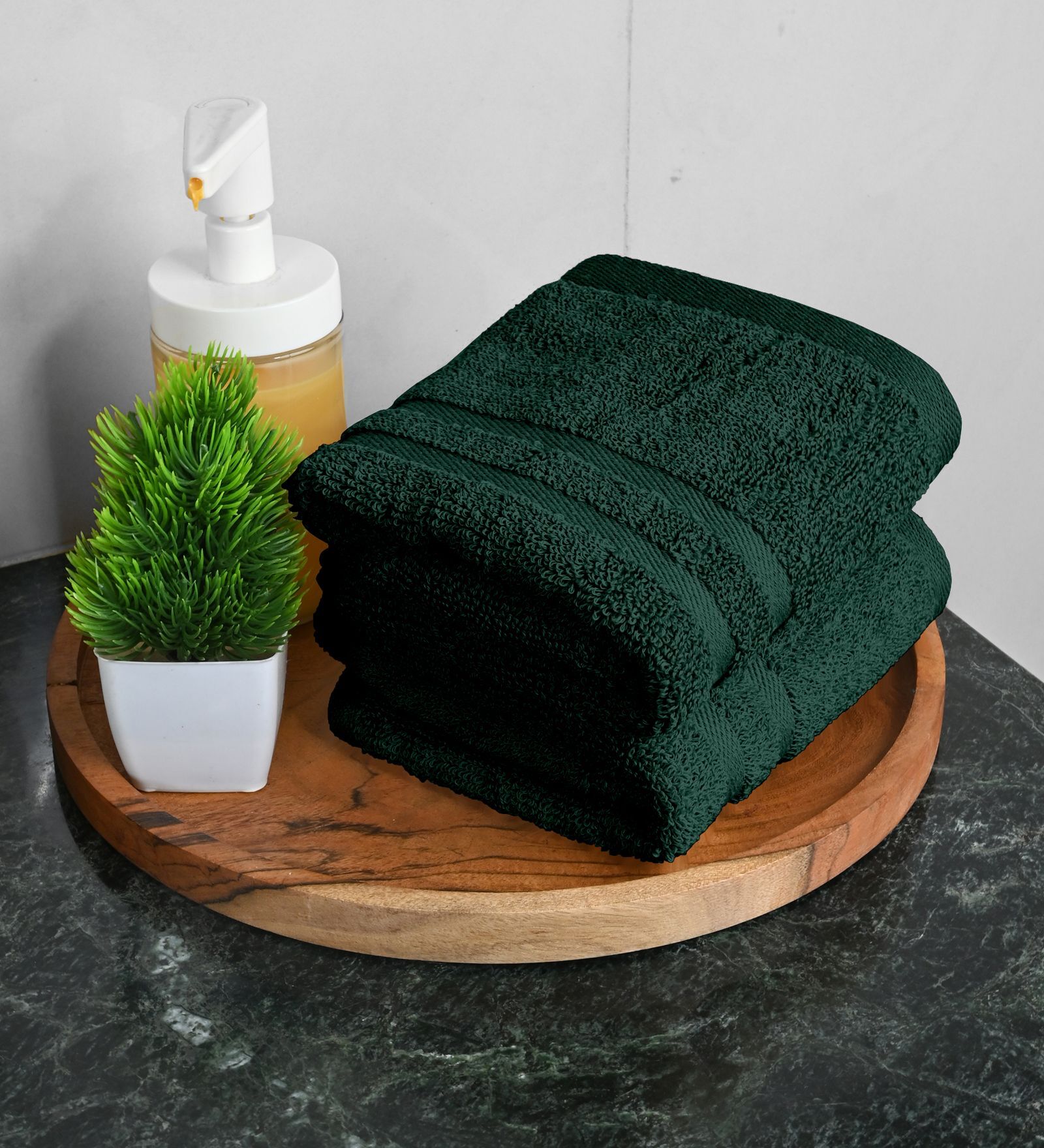 Green Cotton Solid 550 GSM 2 Pcs Hand Towels