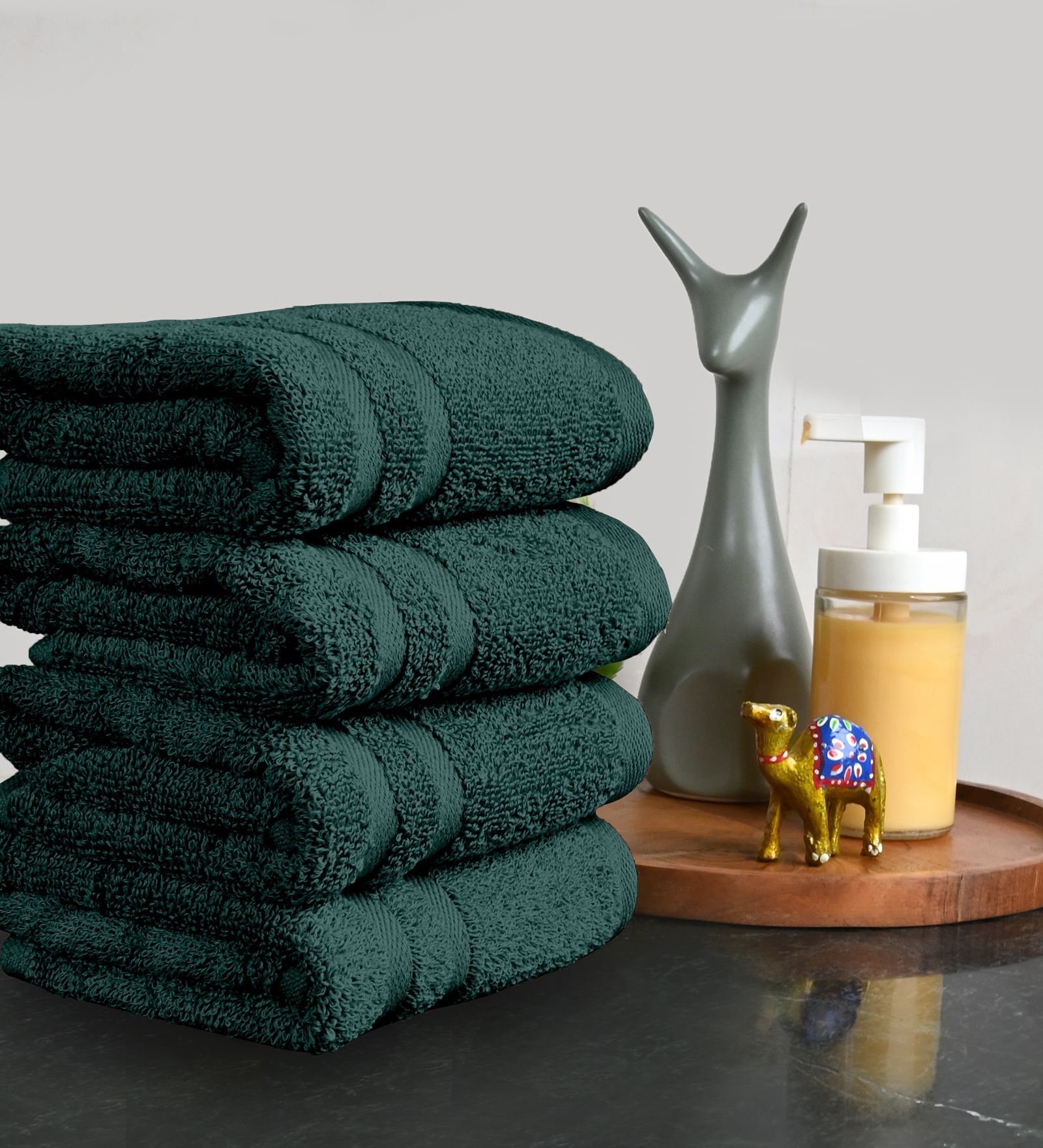 Green Cotton Solid 550 GSM 4 Pcs Hand Towels